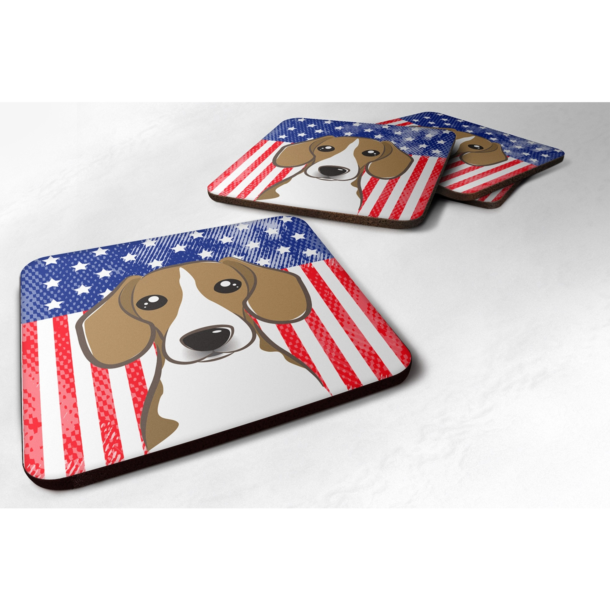 &quotCaroline's Treasures BB2169FC American Flag And Beagle Foam Coaster (Set of 4), 3.5"", Multicolor"