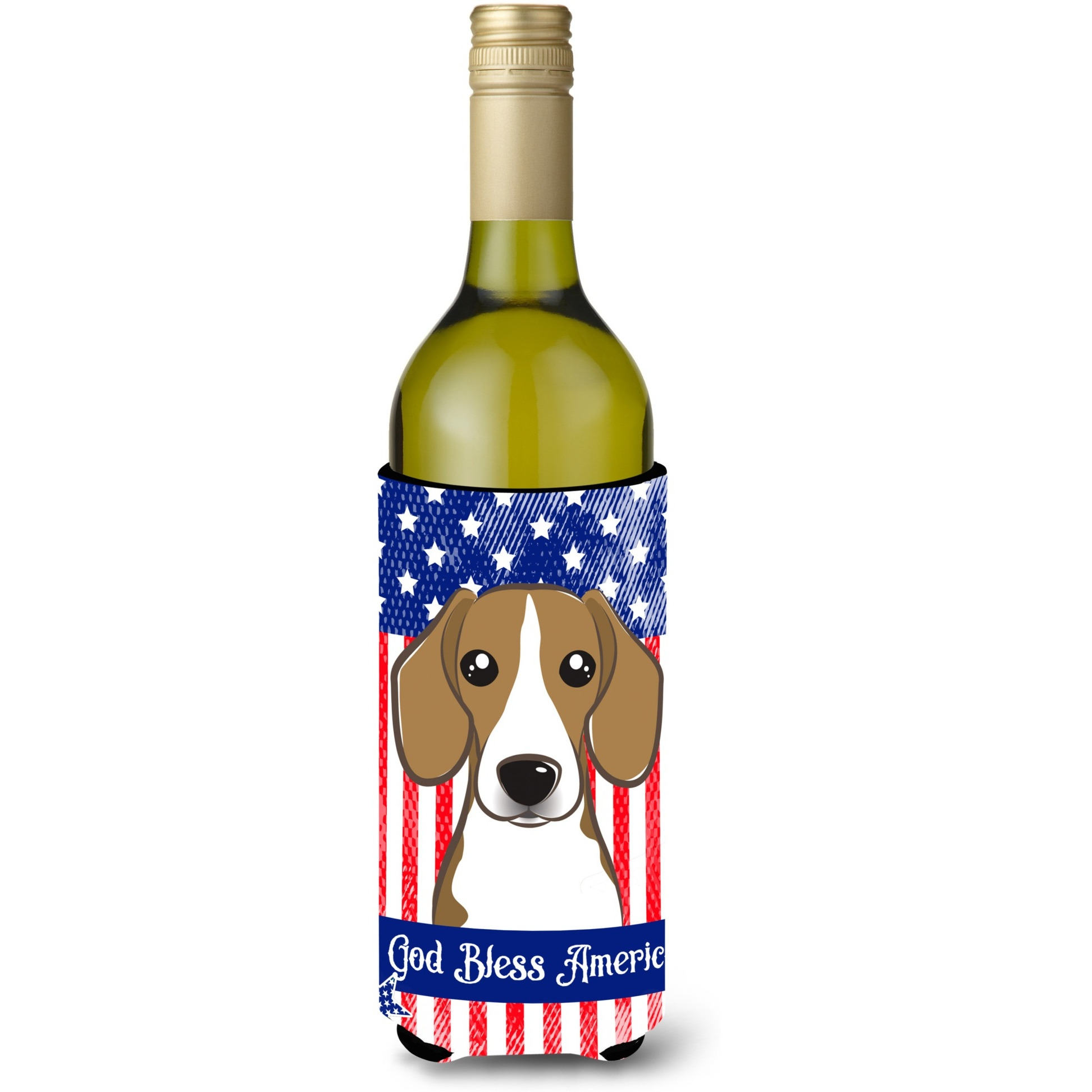 &quotCaroline's Treasures BB2169LITERK "&quotGod Bless American Flag with Beagle"" Wine Bottle Hugger Koozie, 750ml, Multicolor"