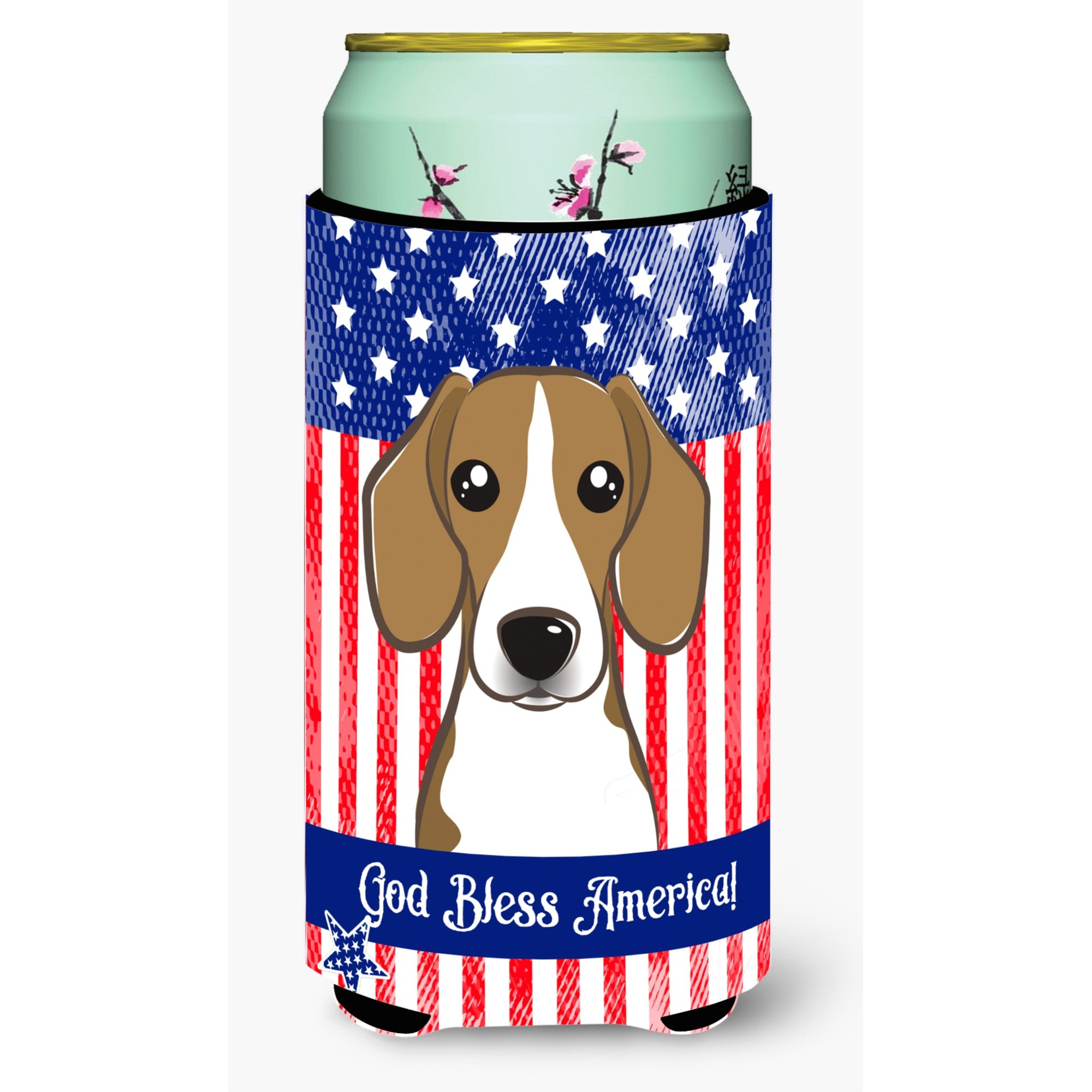 &quotCaroline's Treasures BB2169TBC "&quotGod Bless American Flag with Beagle"" Tall Boy Hugger Koozie, Multicolor"
