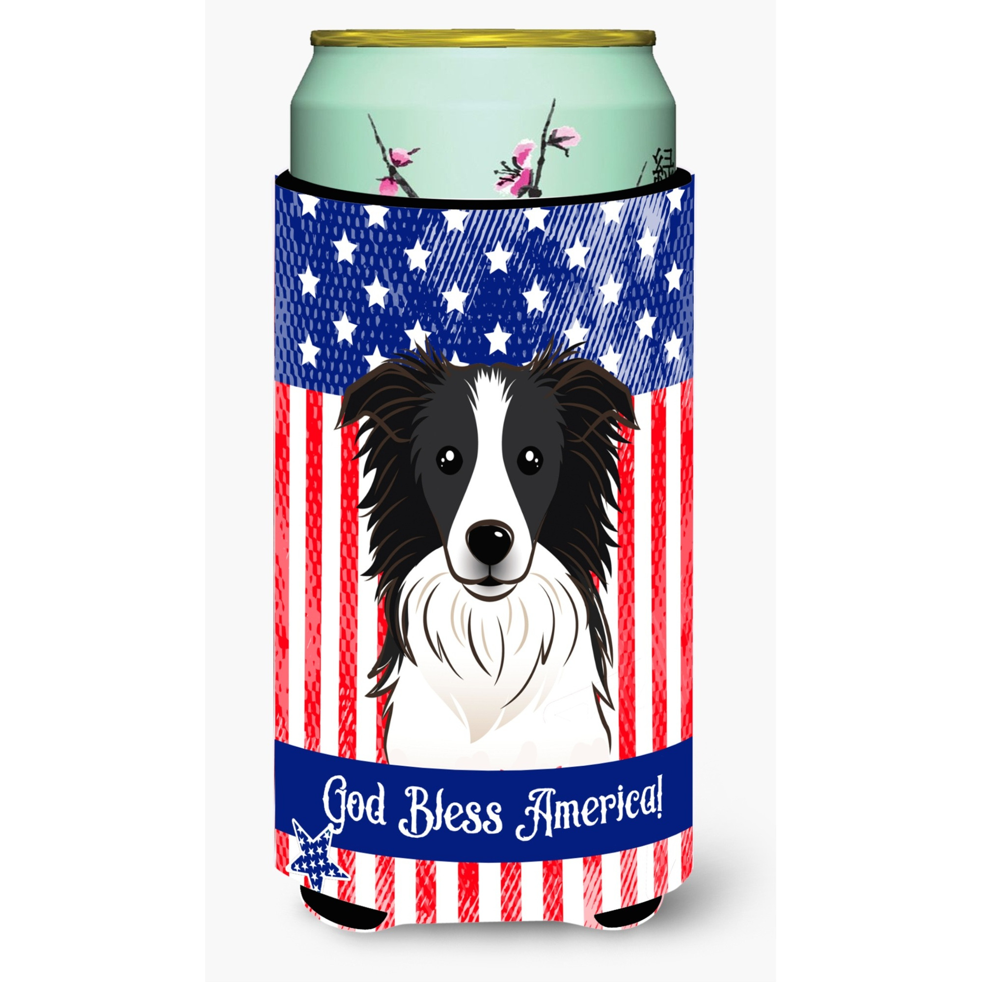 &quotCaroline's Treasures BB2171TBC "&quotGod Bless American Flag with Border Collie"" Tall Boy Hugger Koozie, Multicolor"