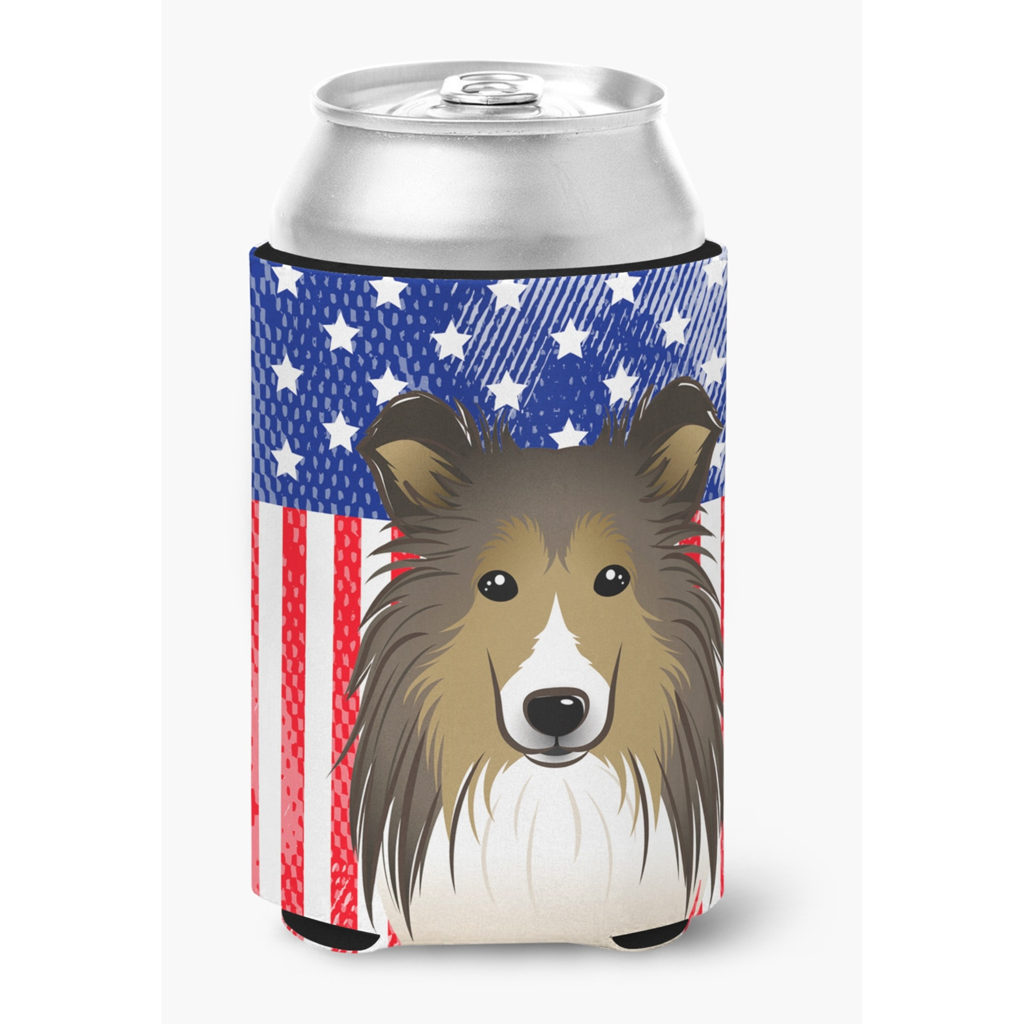 &quotCaroline's Treasures BB2172CC American Flag And Sheltie Can Or Bottle Hugger, Multicolor"