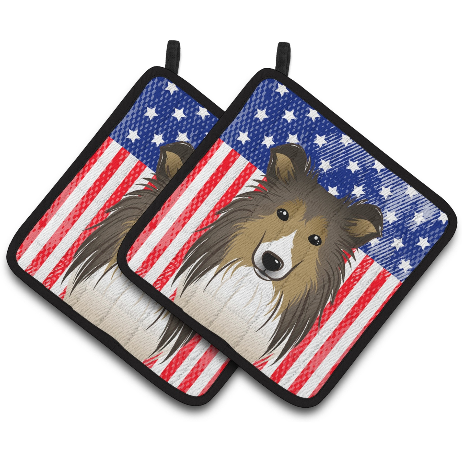 &quotCaroline's Treasures American Flag & Sheltie Pair of Pot Holders BB2172PTHD, 7.5HX7.5W, Multicolor"