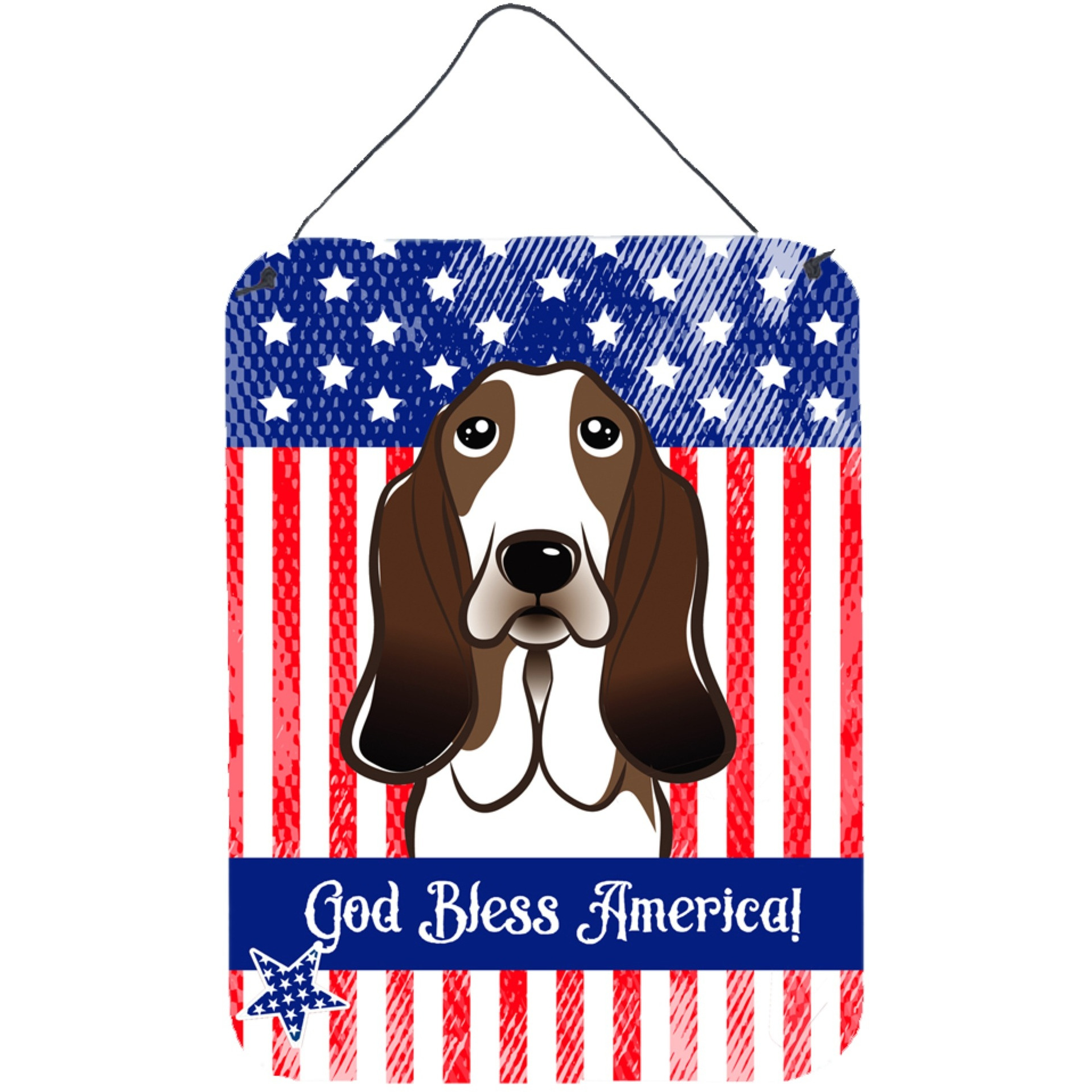 &quotCaroline's Treasures God Bless American Flag with Basset Hound Wall or Door Hanging Prints BB2173DS1216, 16HX12W, Multicolor"