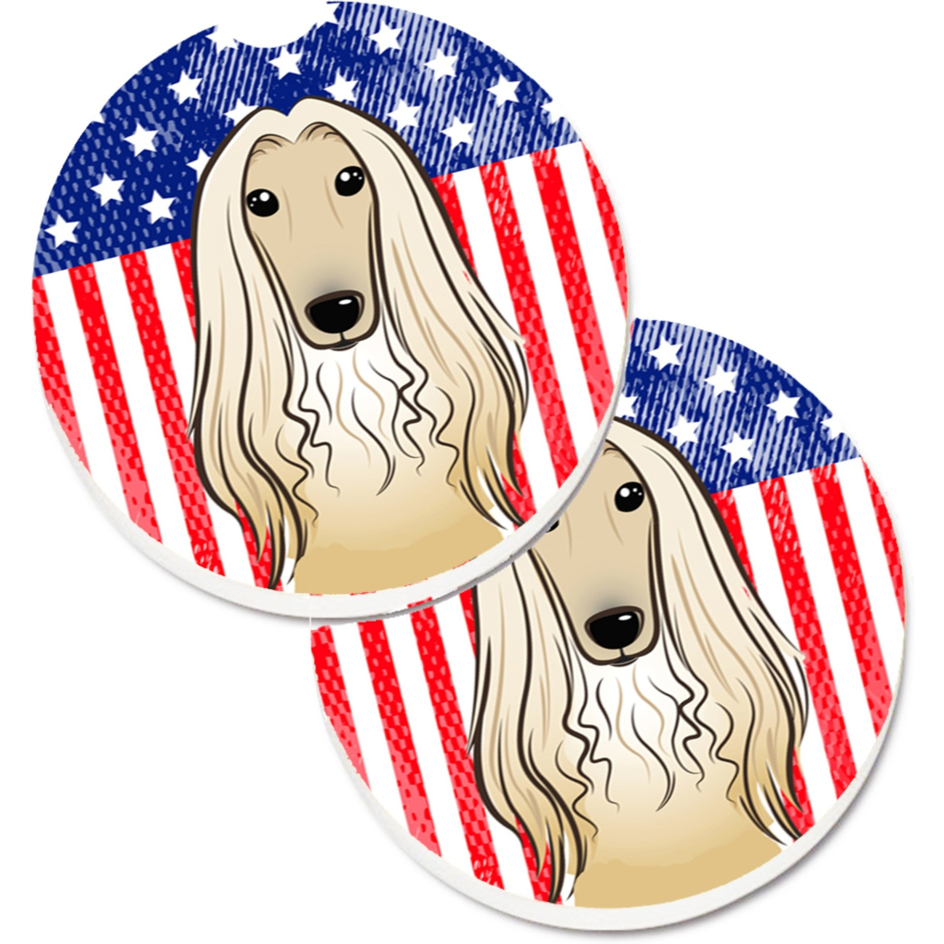 &quotCaroline's Treasures American Flag & Afghan Hound Set of 2 Cup Holder Car Coasters BB2174CARC, 2.56, Multicolor"