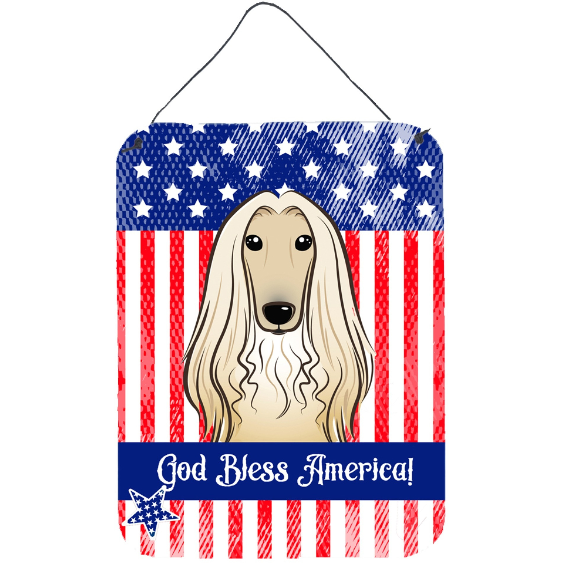 &quotCaroline's Treasures God Bless American Flag with Afghan Hound Wall or Door Hanging Prints BB2174DS1216, 16HX12W, Multicolor"