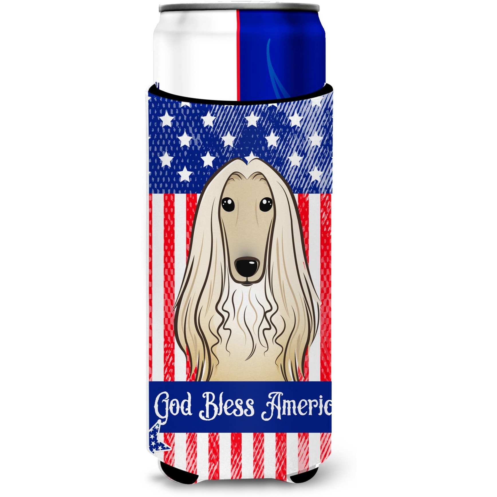 &quotCaroline's Treasures BB2174MUK "&quotGod Bless American Flag with Afghan Hound Michelob Ultra Koozies for Slim Cans, Multicolor"