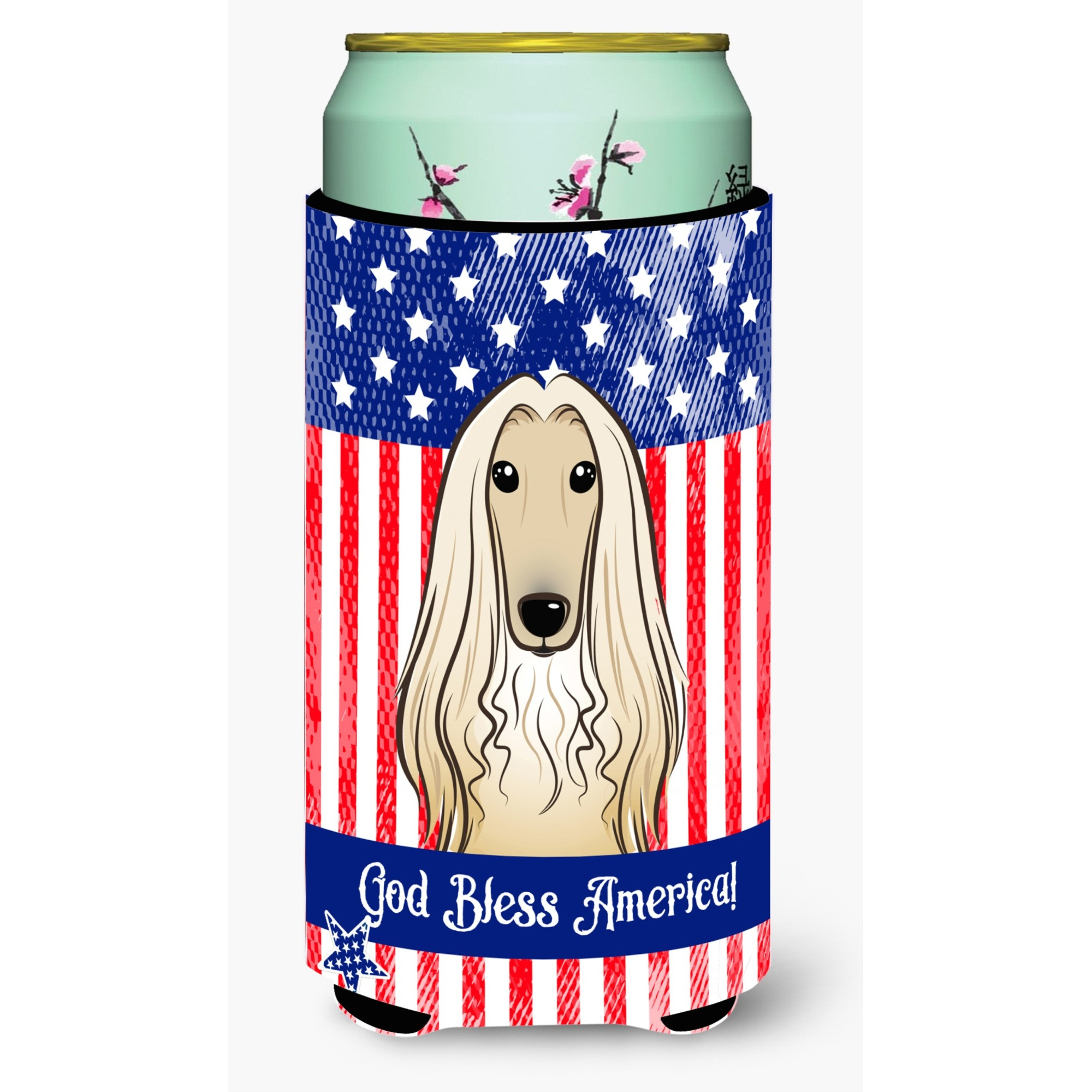 &quotCaroline's Treasures BB2174TBC "&quotGod Bless American Flag with Afghan Hound"" Tall Boy Hugger Koozie, Multicolor"