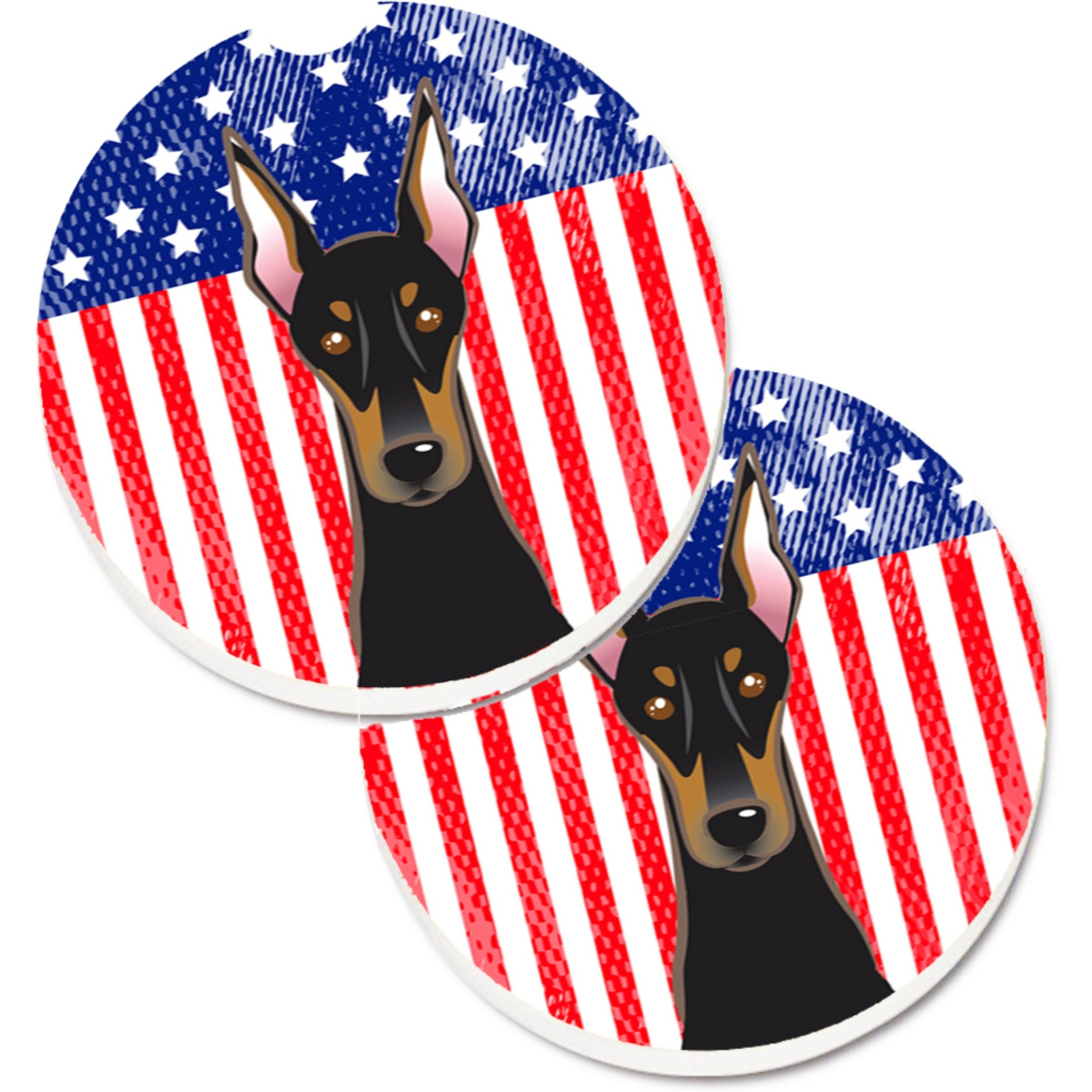 &quotCaroline's Treasures American Flag & Doberman Set of 2 Cup Holder Car Coasters BB2175CARC, 2.56, Multicolor"