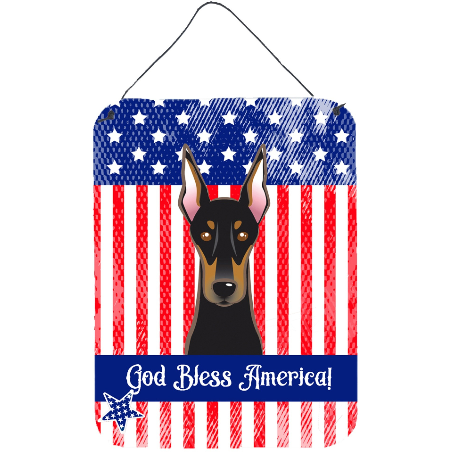 &quotCaroline's Treasures God Bless American Flag with Doberman Wall or Door Hanging Prints BB2175DS1216, 16HX12W, Multicolor"
