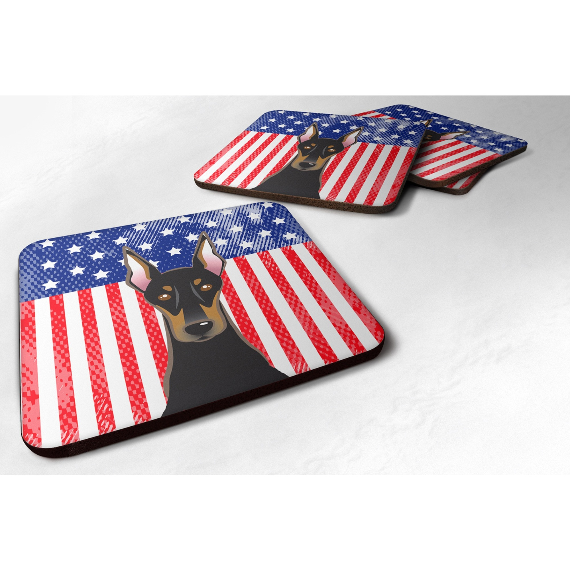 &quotCaroline's Treasures BB2175FC American Flag And Doberman Foam Coaster (Set of 4), 3.5"", Multicolor"
