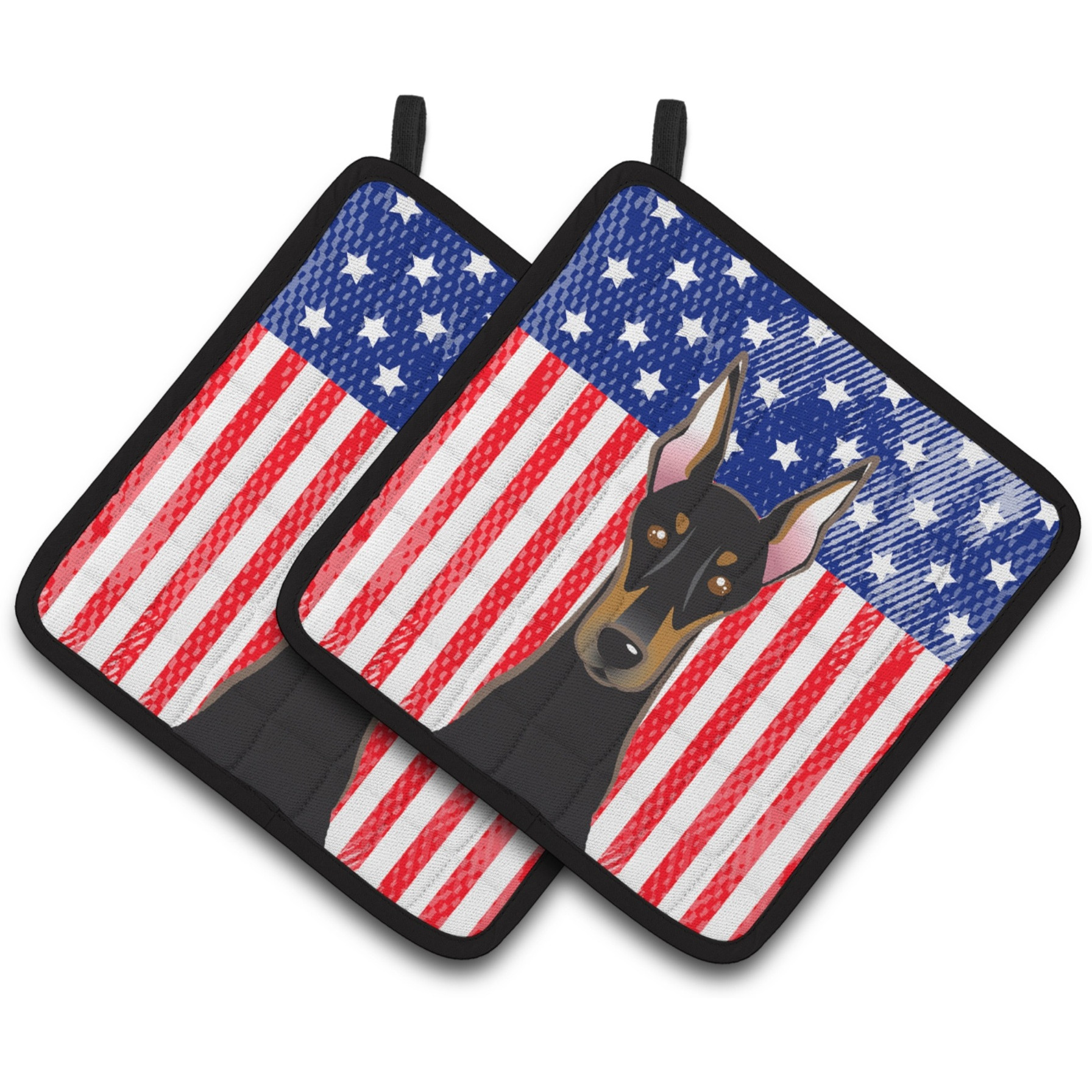 &quotCaroline's Treasures American Flag & Doberman Pair of Pot Holders BB2175PTHD, 7.5HX7.5W, Multicolor"
