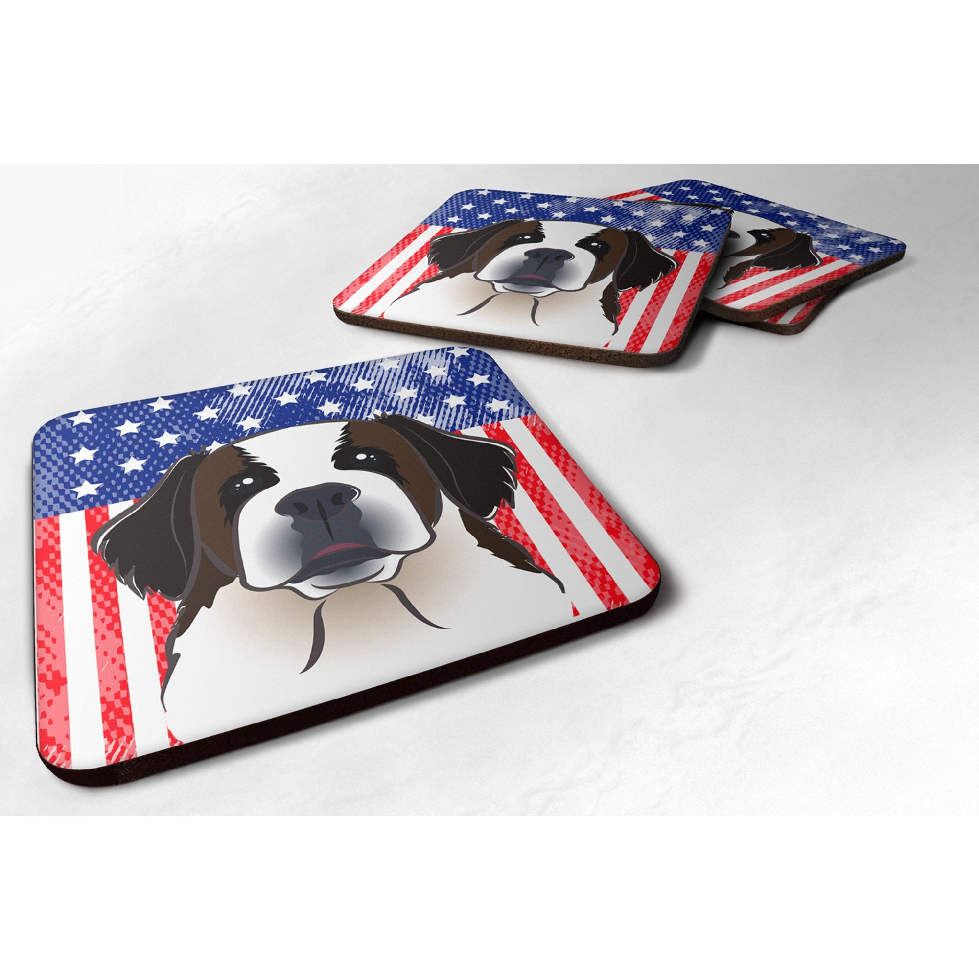 &quotCaroline's Treasures BB2176FC American Flag And Saint Bernard Foam Coaster (Set of 4), 3.5"", Multicolor"