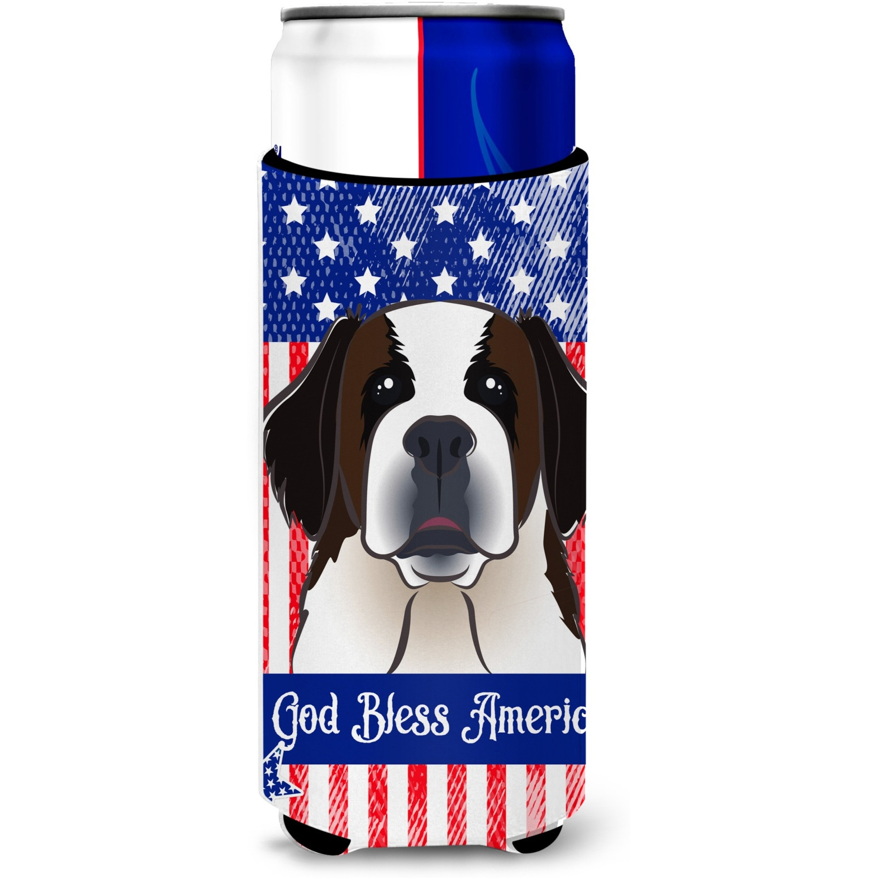 &quotCaroline's Treasures BB2176MUK "&quotGod Bless American Flag with Saint Bernard Michelob Ultra Koozies for Slim Cans, Multicolor"