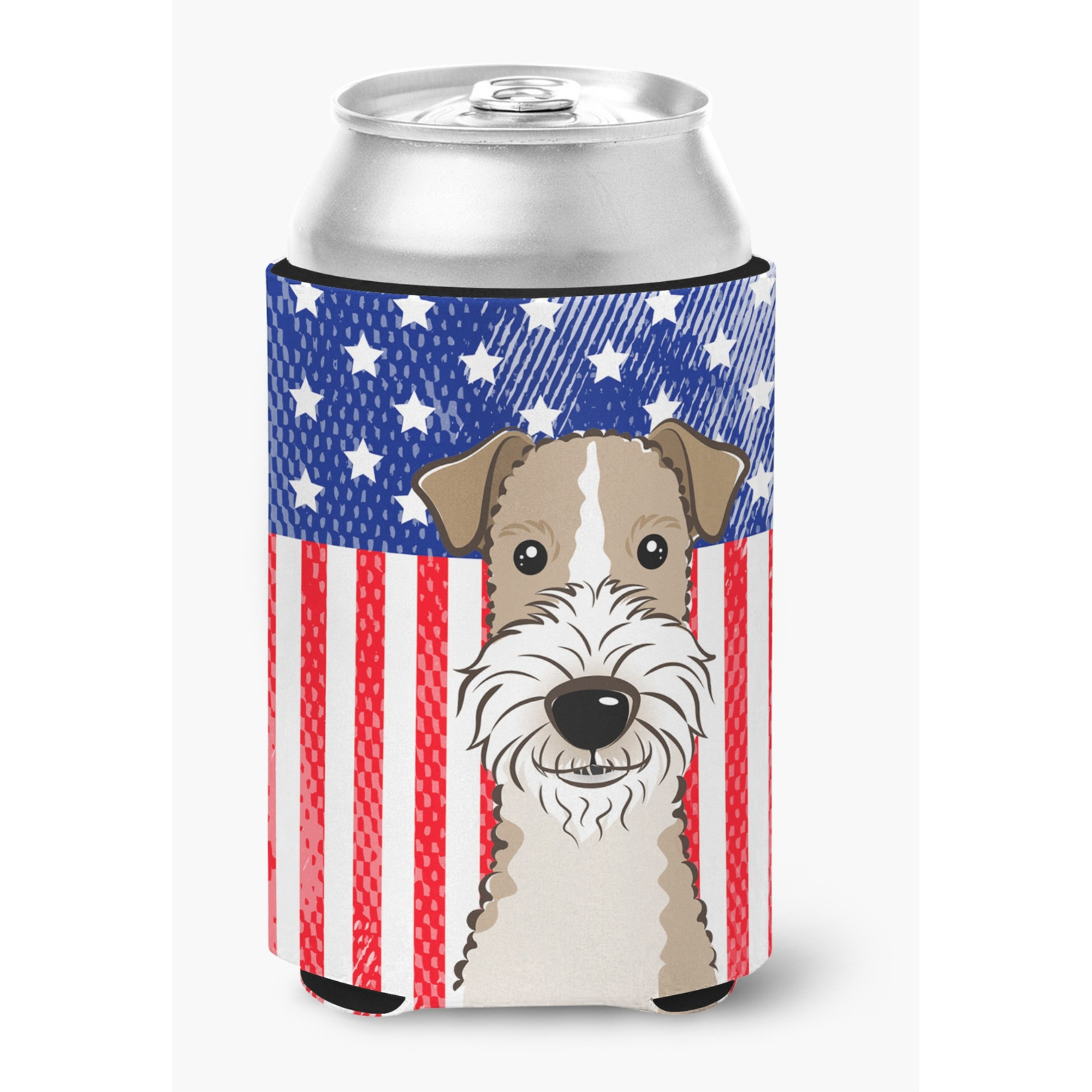 &quotCaroline's Treasures BB2177CC American Flag And Wire Haired Fox Terrier Can Or Bottle Hugger, Multicolor"