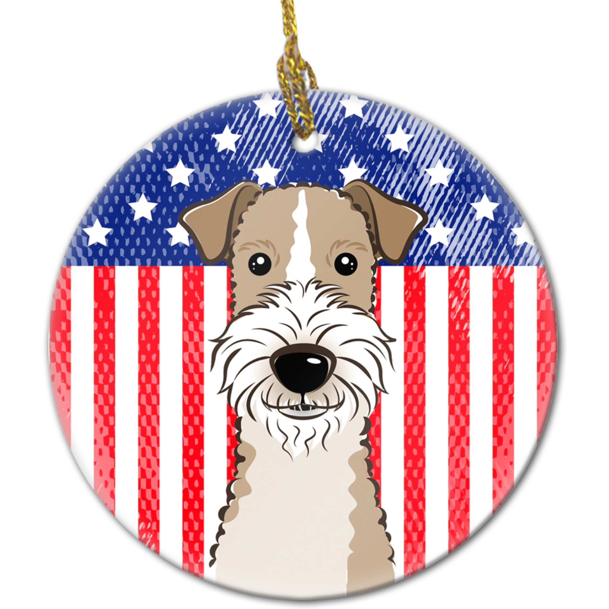&quotCaroline's Treasures American Flag and Wire Haired Fox Terrier Ceramic Ornament, Multicolor"
