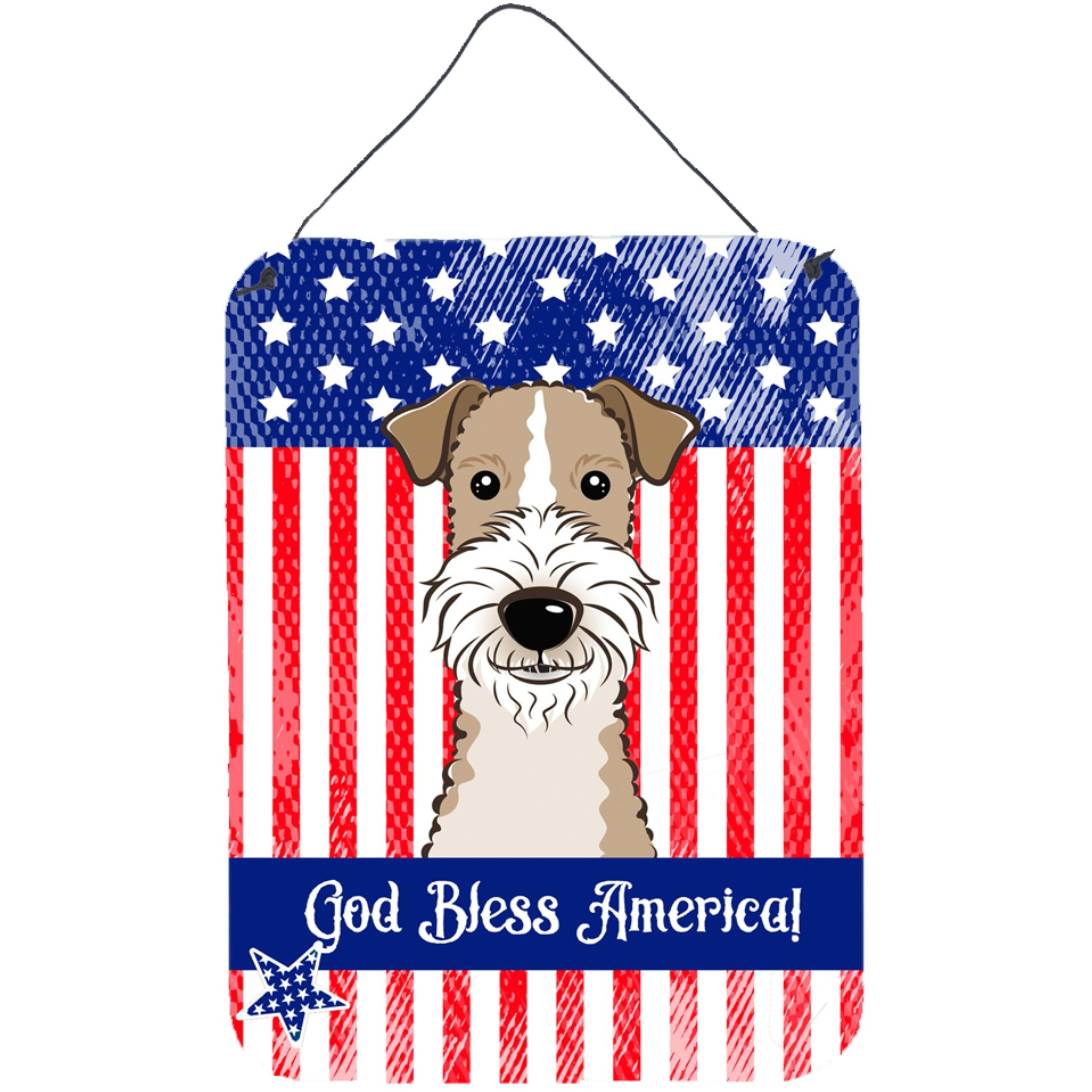 &quotCaroline's Treasures God Bless American Flag with Wire Haired Fox Terrier Wall or Door Hanging Prints BB2177DS1216, 16HX12W, Multicolor"