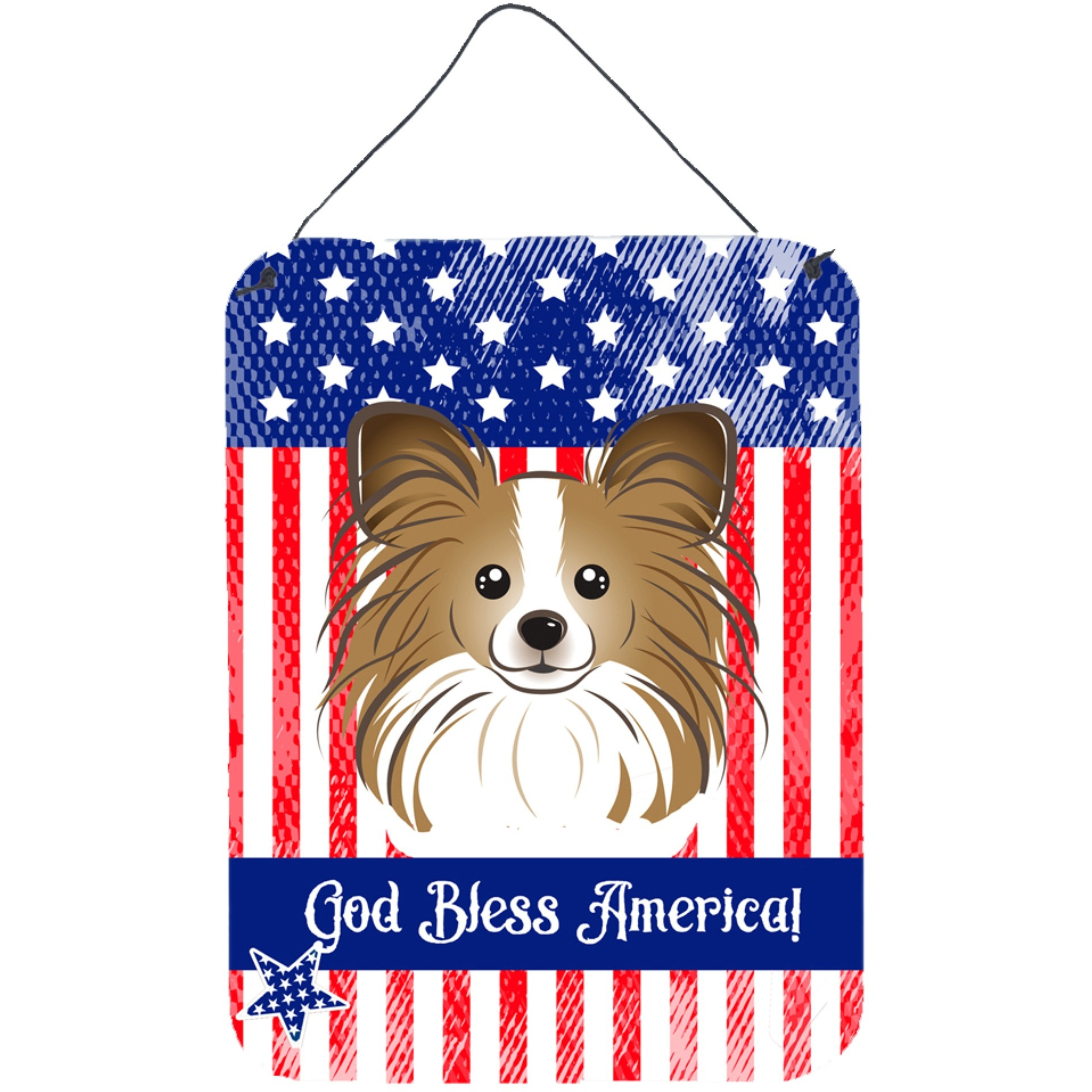 &quotCaroline's Treasures God Bless American Flag with Papillon Wall or Door Hanging Prints BB2178DS1216, 16HX12W, Multicolor"