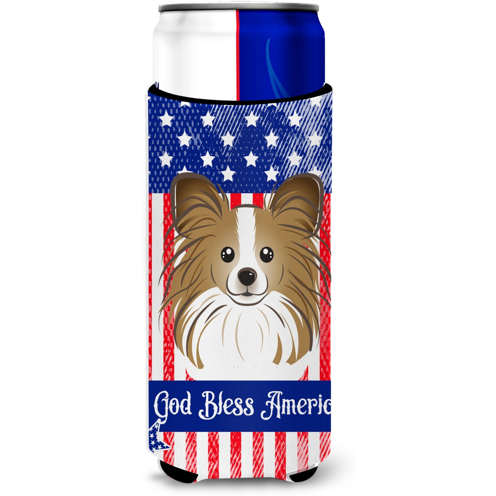 &quotCaroline's Treasures BB2178MUK "&quotGod Bless American Flag with Papillion Michelob Ultra Koozies for Slim Cans, Multicolor"