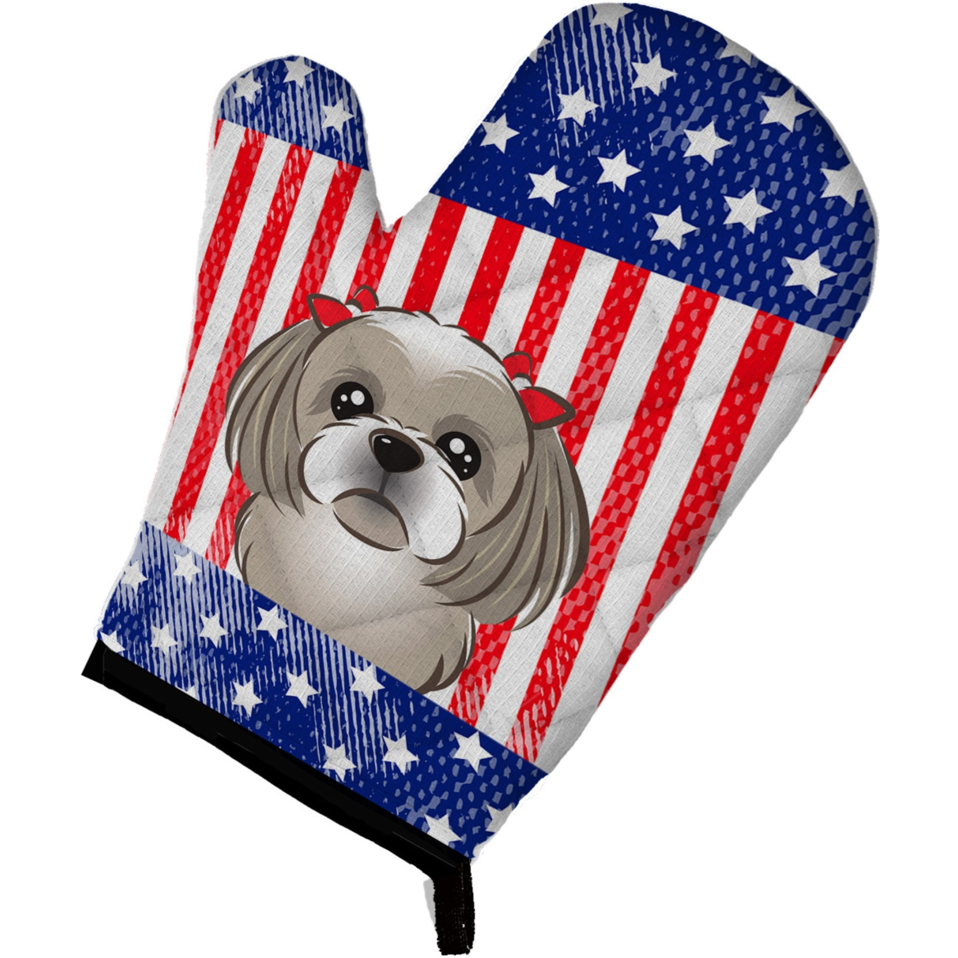 &quotCaroline's Treasures BB2180OVMT American Flag and Gray Silver Shih Tzu Oven Mitt, 12"" by 8.5"", Multicolor"