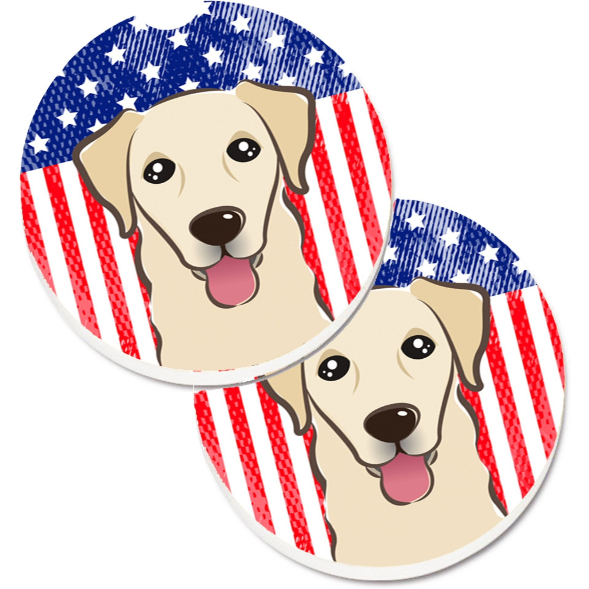 &quotCaroline's Treasures American Flag & Golden Retriever Set of 2 Cup Holder Car Coasters BB2182CARC, 2.56, Multicolor"