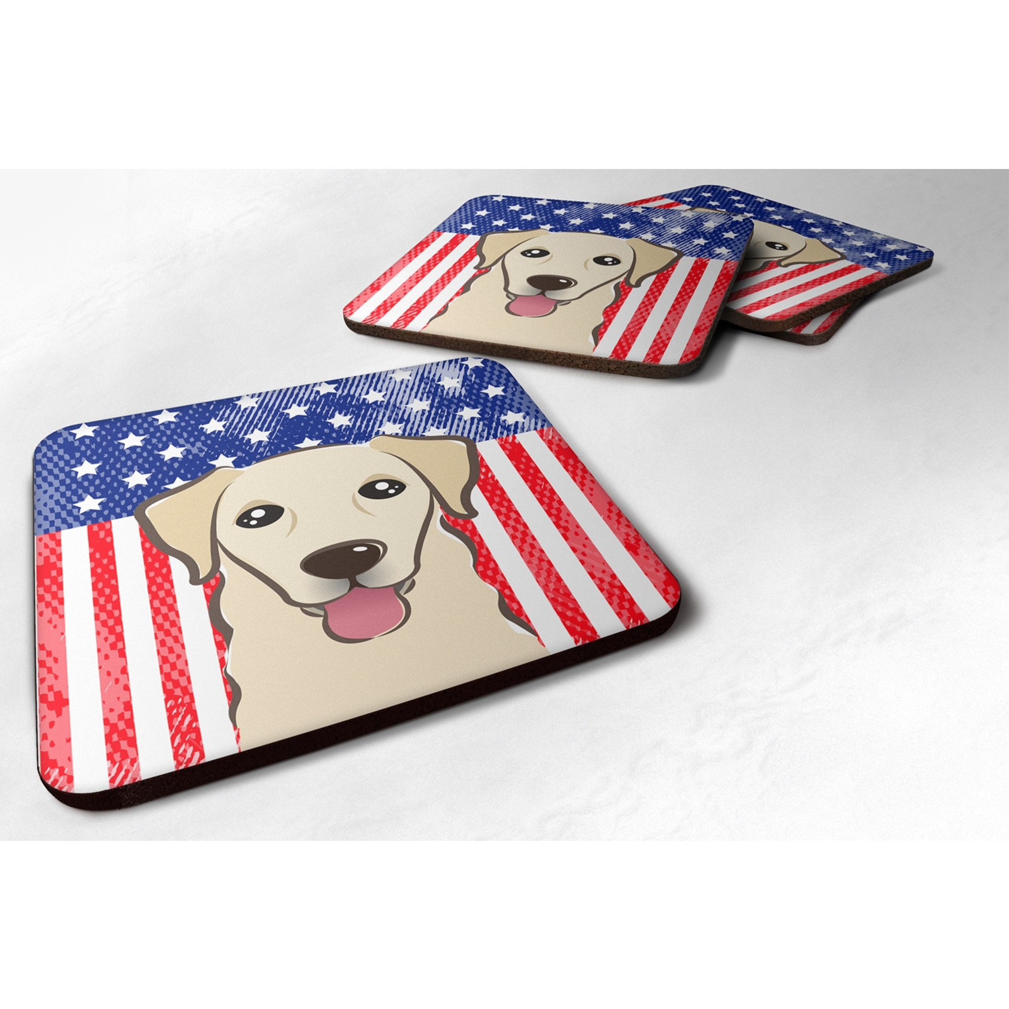 &quotCaroline's Treasures BB2182FC American Flag And Golden Retriever Foam Coaster (Set of 4), 3.5"", Multicolor"