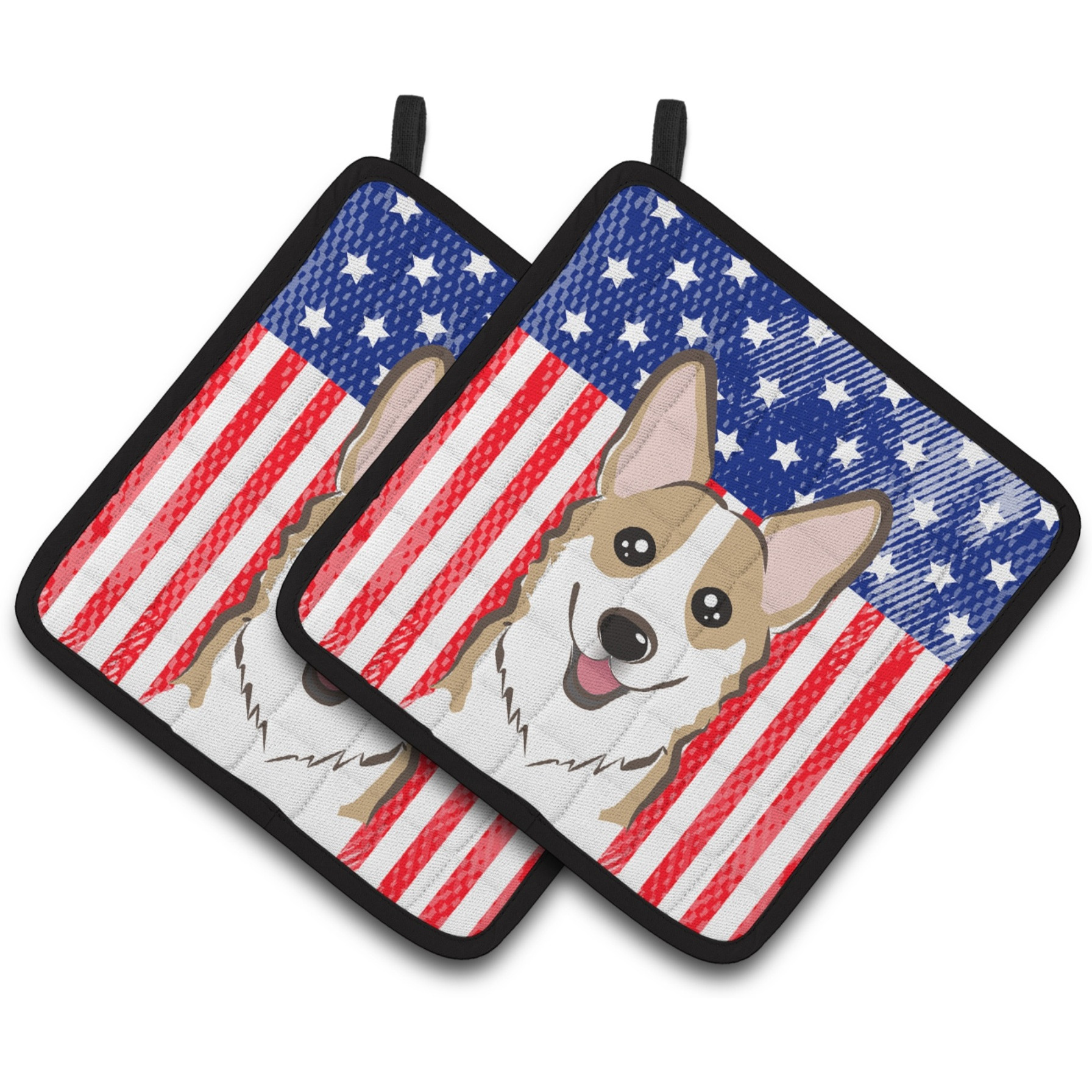 &quotCaroline's Treasures American Flag & Sable Corgi Pair of Pot Holders BB2183PTHD, 7.5HX7.5W, Multicolor"