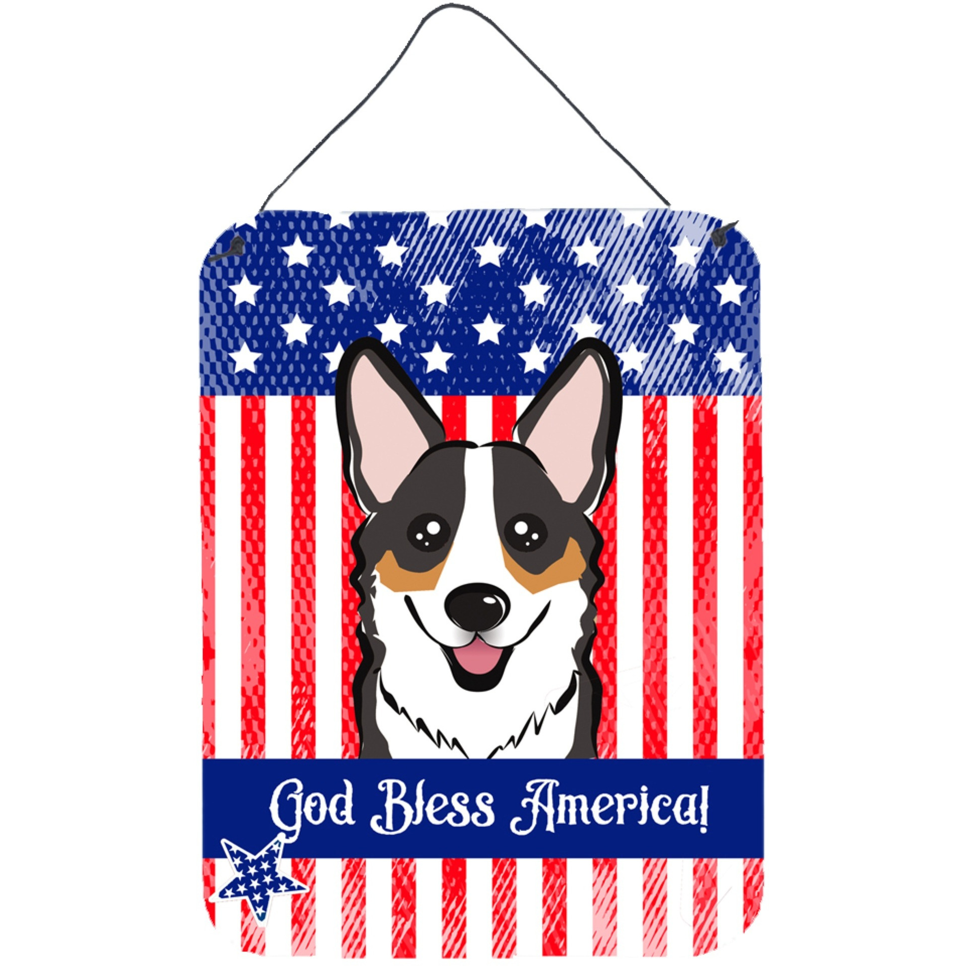 &quotCaroline's Treasures God Bless American Flag with Tricolor Corgi Wall or Door Hanging Prints BB2185DS1216, 16HX12W, Multicolor"