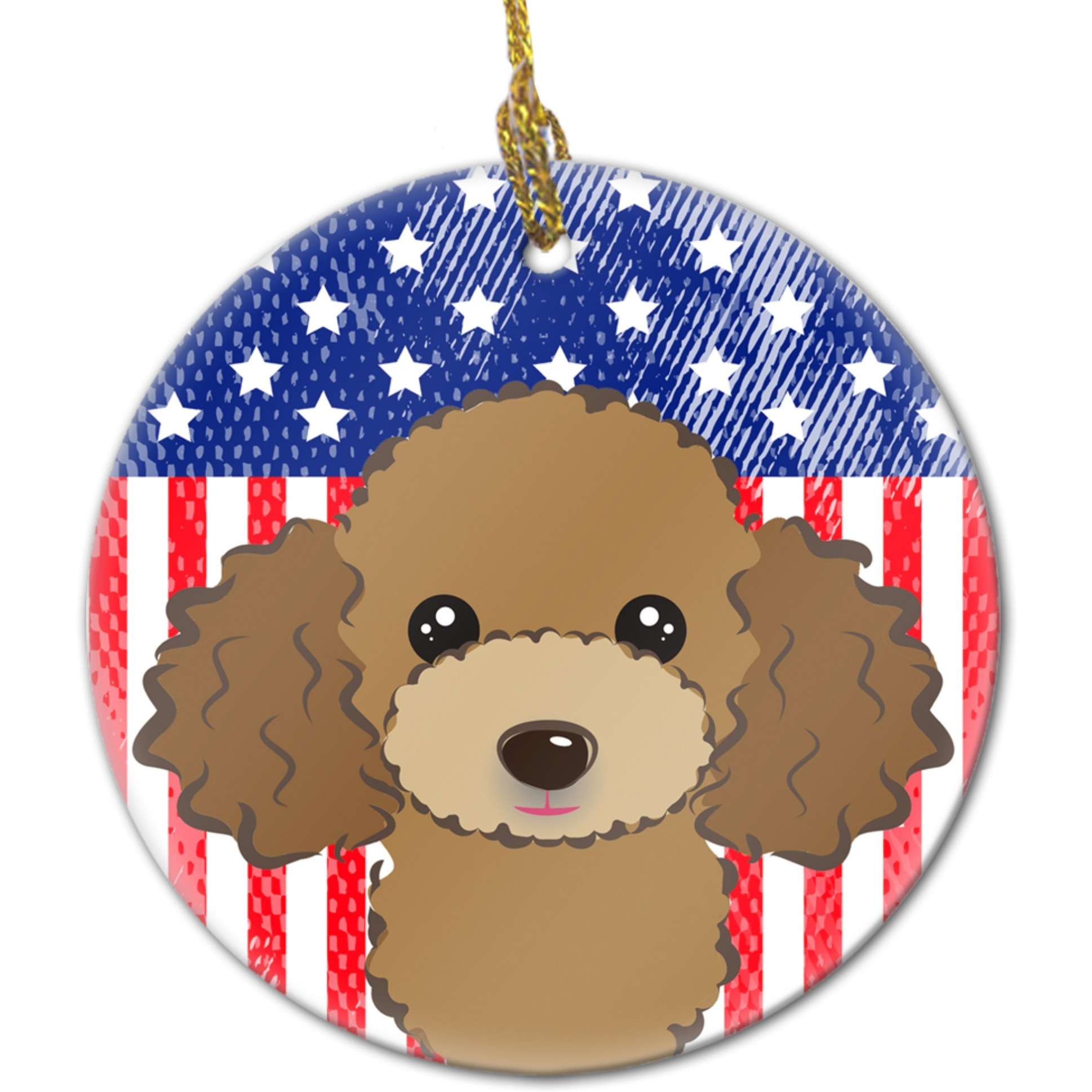 Caroline's Treasures American Flag and Chocolate Brown Poodle Ceramic Ornament