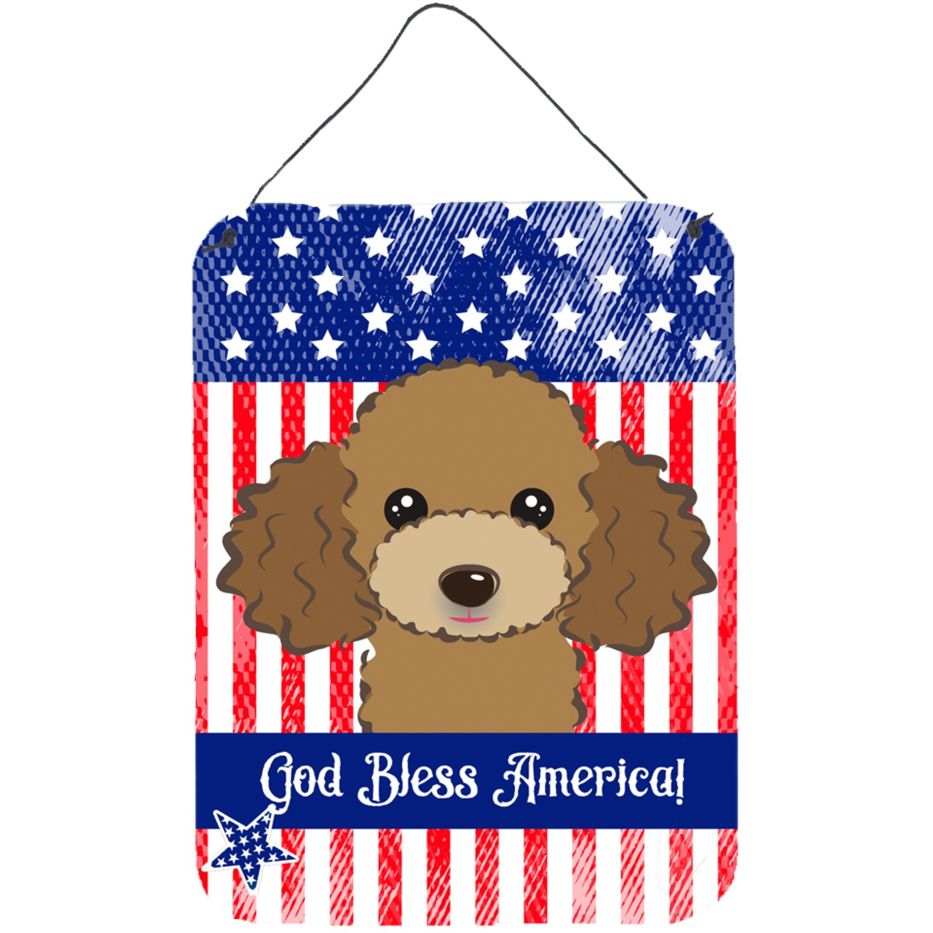 &quotCaroline's Treasures God Bless American Flag with Chocolate Brown Poodle Wall or Door Hanging Prints BB2186DS1216, 16HX12W, Multicolor"