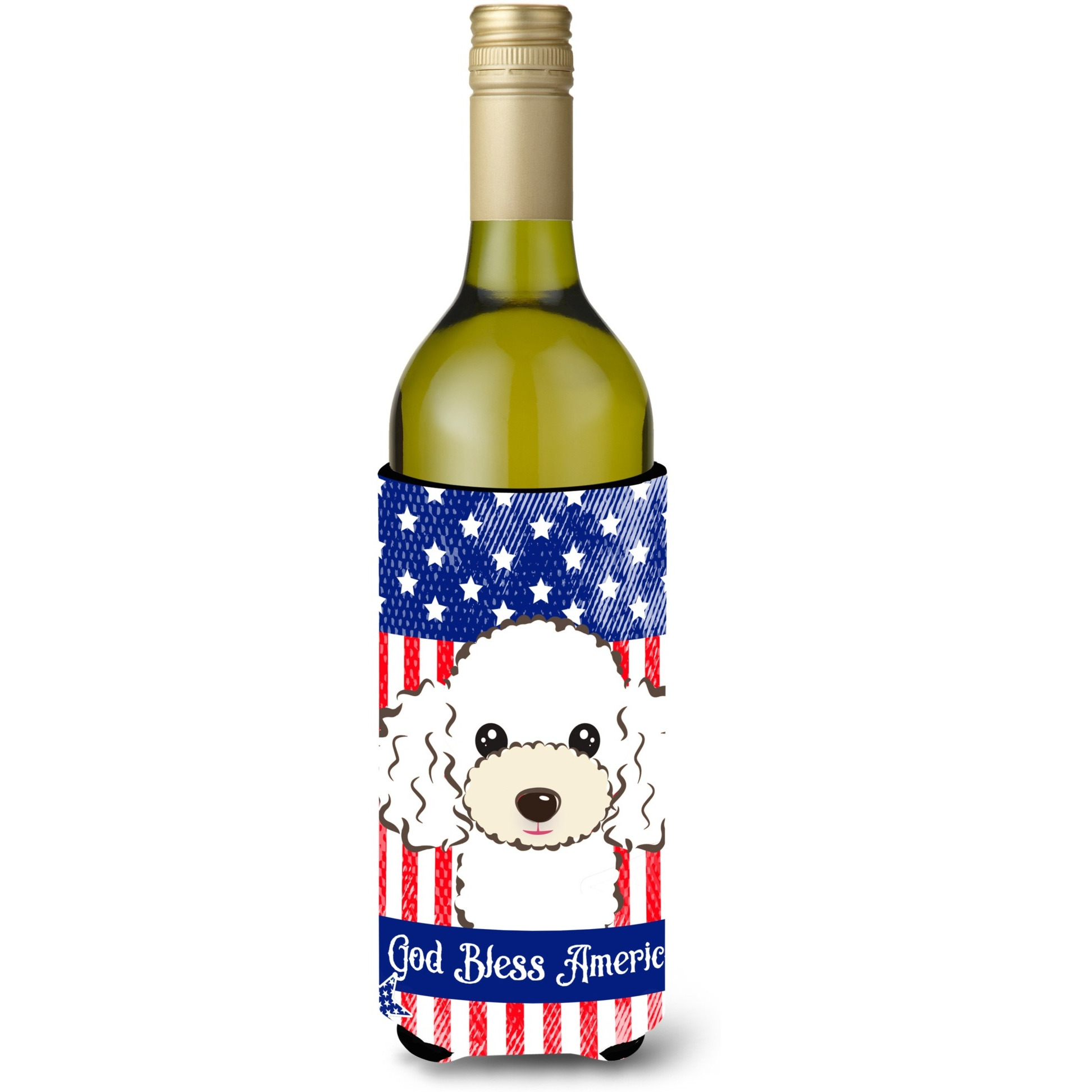 &quotCaroline's Treasures BB2187LITERK American Flag White Poodle Wine Bottle Hugger cold-beverage-koozies, 750ml, Multicolor"