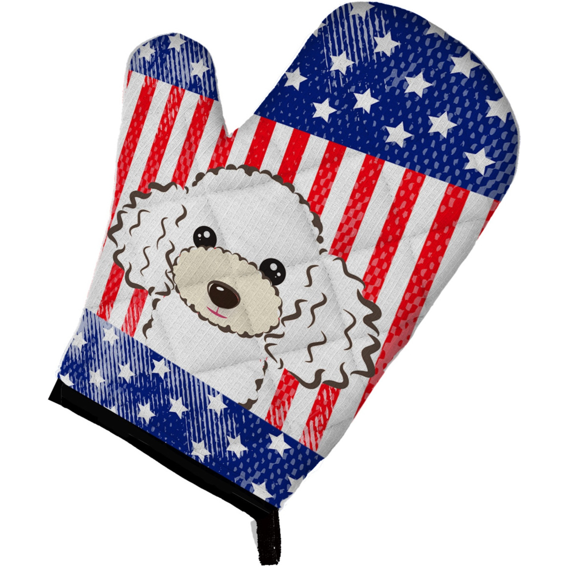 &quotCaroline's Treasures BB2187OVMT American Flag and White Poodle Oven Mitt, 12"" by 8.5"", Multicolor"