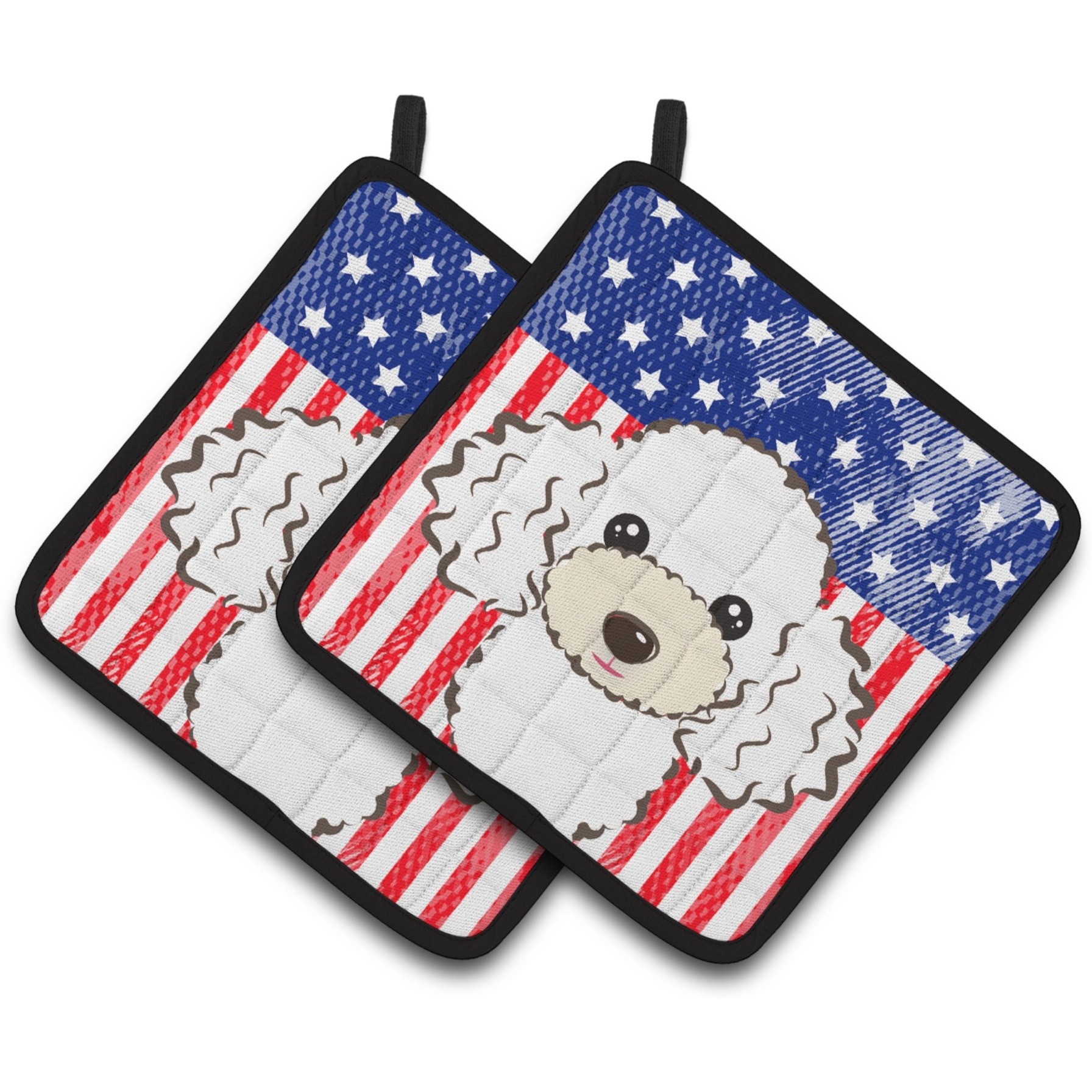 &quotCaroline's Treasures American Flag & White Poodle Pair of Pot Holders BB2187PTHD, 7.5HX7.5W, Multicolor"