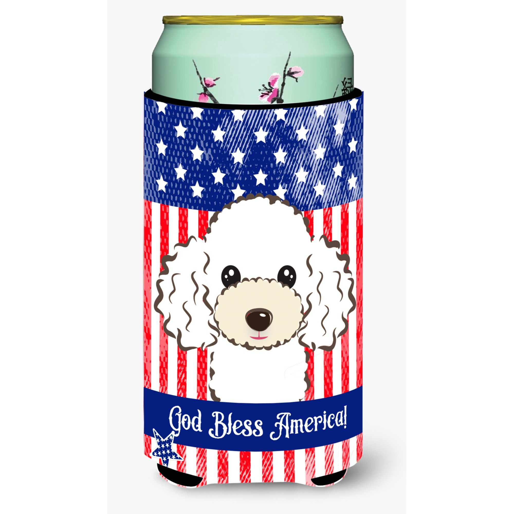 &quotCaroline's Treasures BB2187TBC "&quotGod Bless American Flag with White Poodle"" Tall Boy Hugger Koozie, Multicolor"