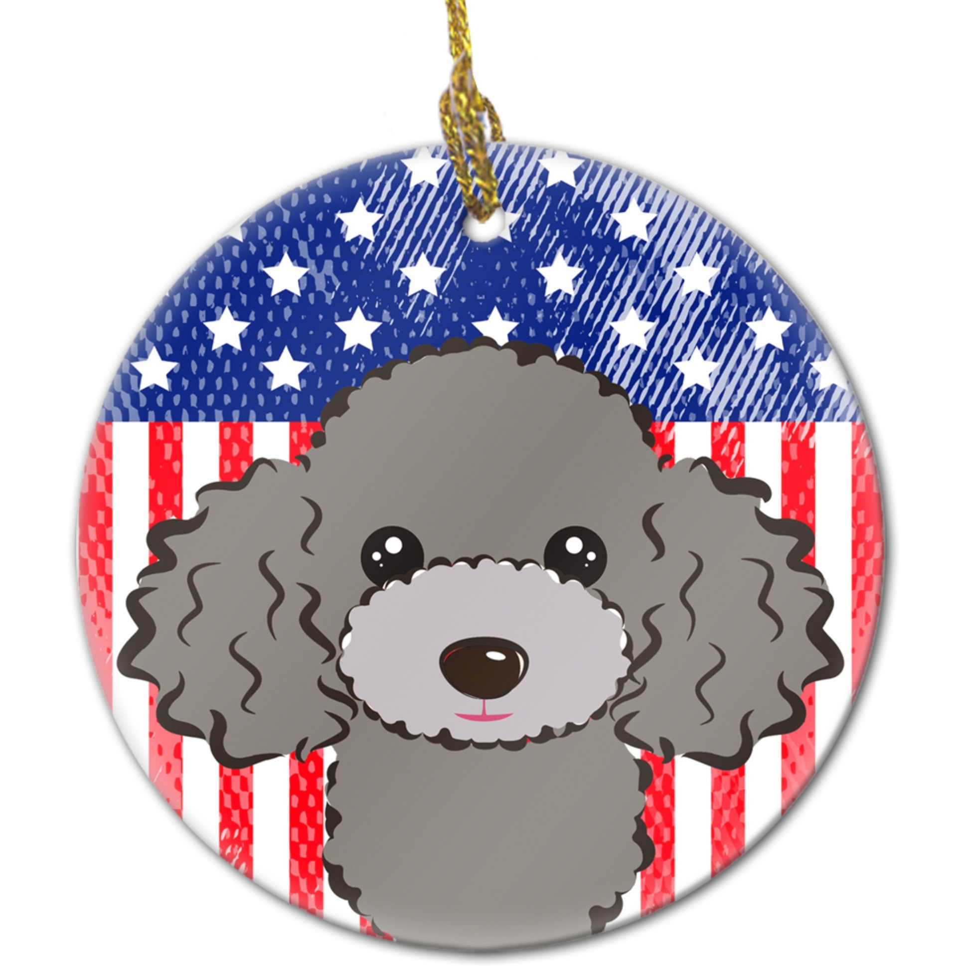 &quotCaroline's Treasures American Flag and Silver Gray Poodle Ceramic Ornament, Multicolor"