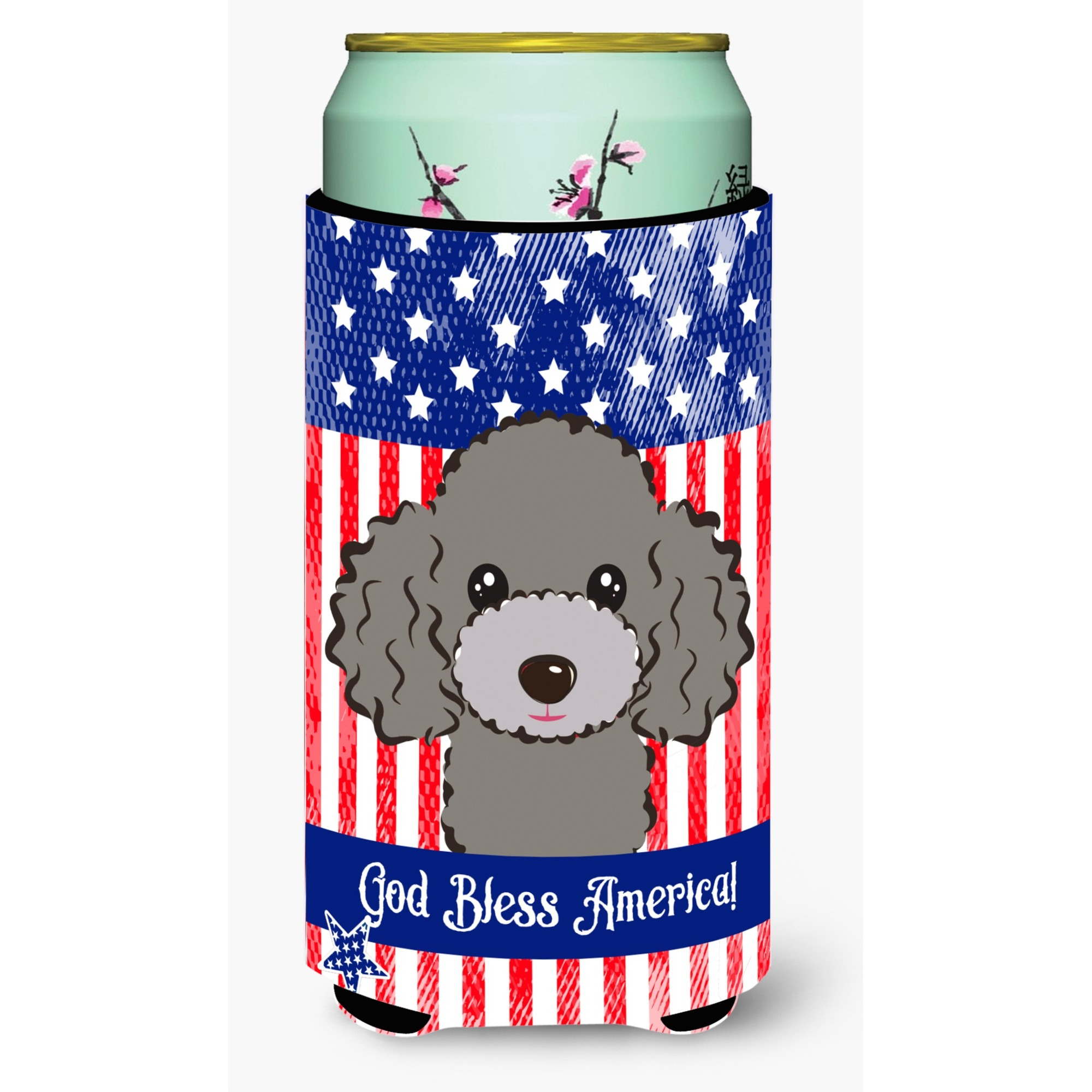&quotCaroline's Treasures BB2189TBC "&quotGod Bless American Flag with Silver Gray Poodle"" Tall Boy Hugger Koozie, Multicolor"