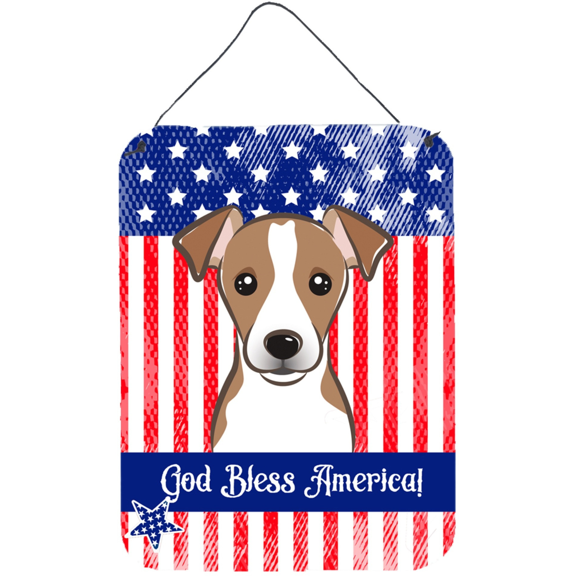 &quotCaroline's Treasures God Bless American Flag with Jack Russell Terrier Wall or Door Hanging Prints BB2190DS1216, 16HX12W, Multicolor"