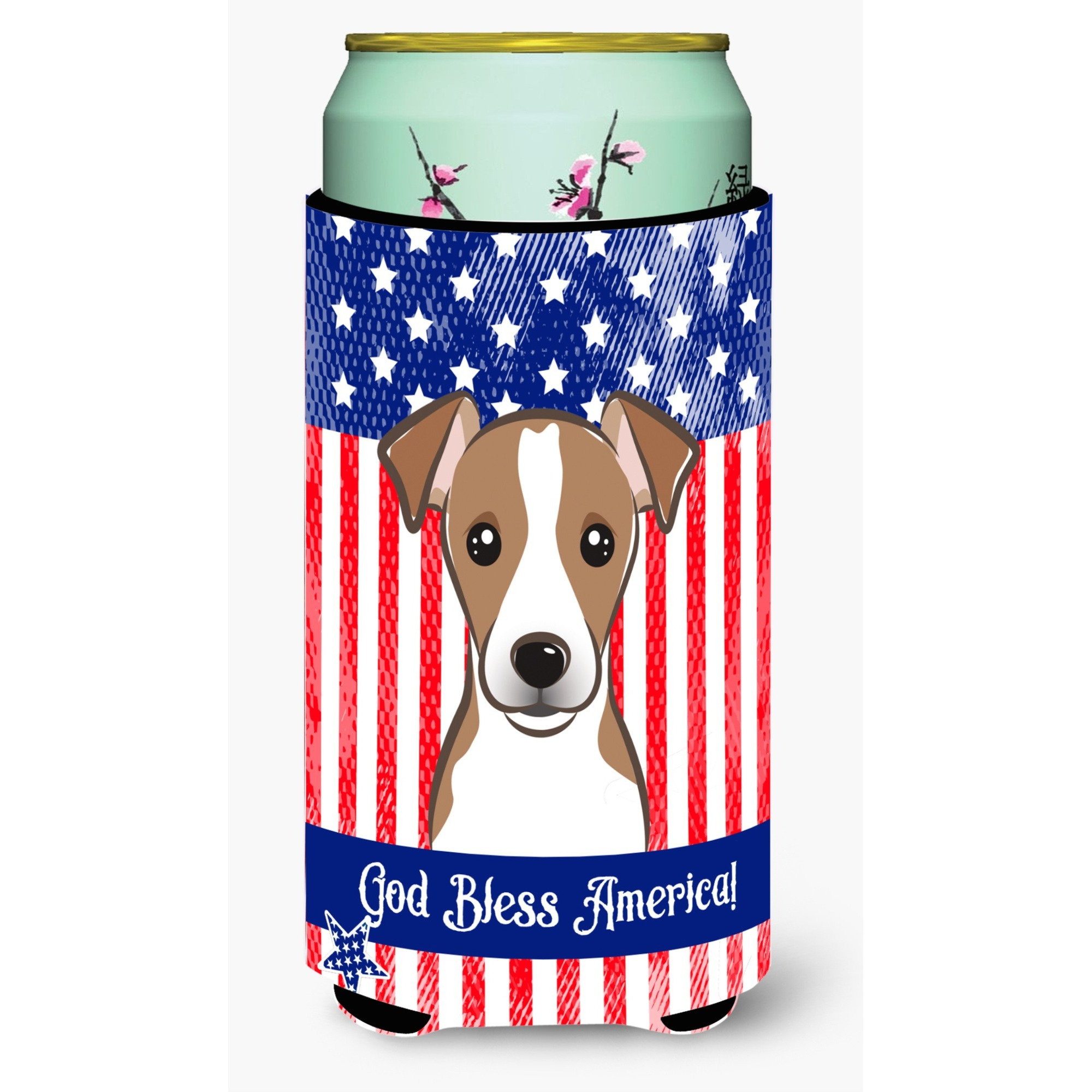 &quotCaroline's Treasures BB2190TBC "&quotGod Bless American Flag with Jack Russell Terrier"" Tall Boy Hugger Koozie, Multicolor"