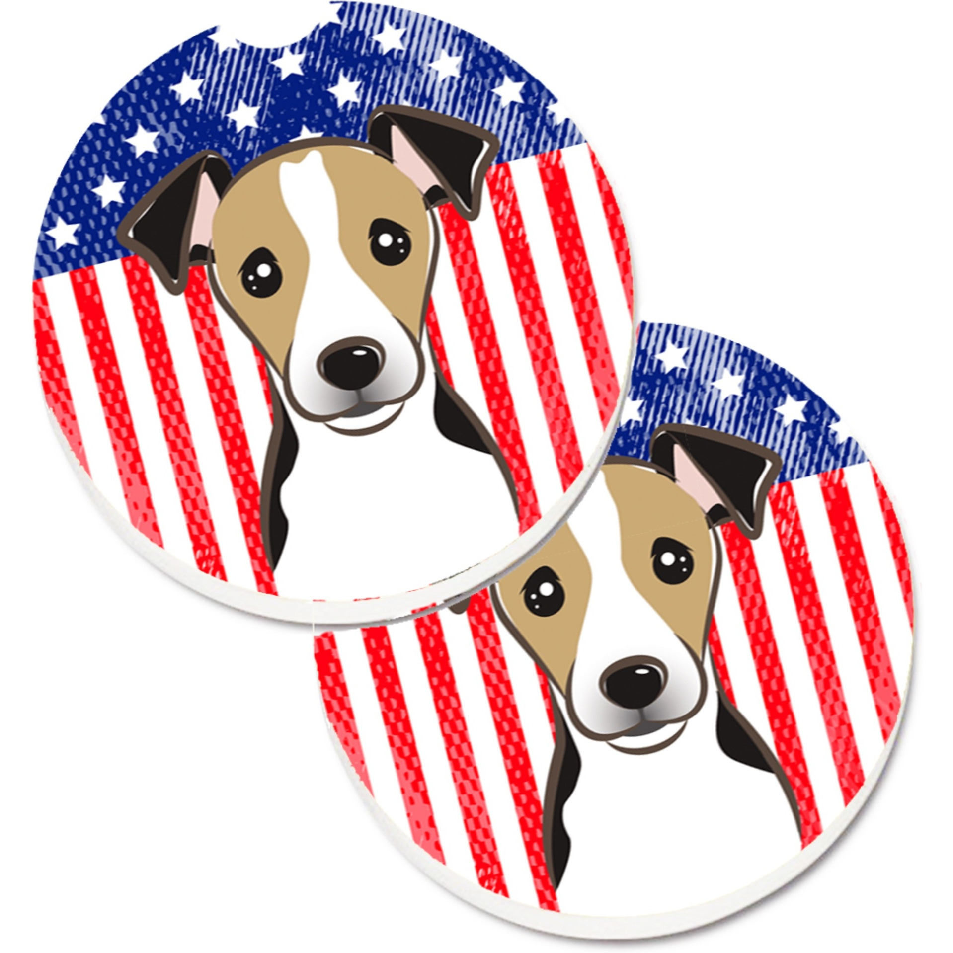 &quotCaroline's Treasures American Flag & Jack Russell Terrier Set of 2 Cup Holder Car Coasters BB2191CARC, 2.56, Multicolor"