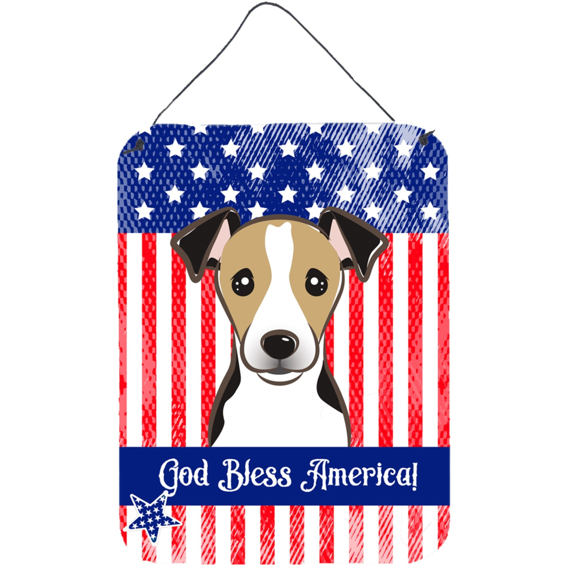 &quotCaroline's Treasures God Bless American Flag with Jack Russell Terrier Wall or Door Hanging Prints BB2191DS1216, 16HX12W, Multicolor"
