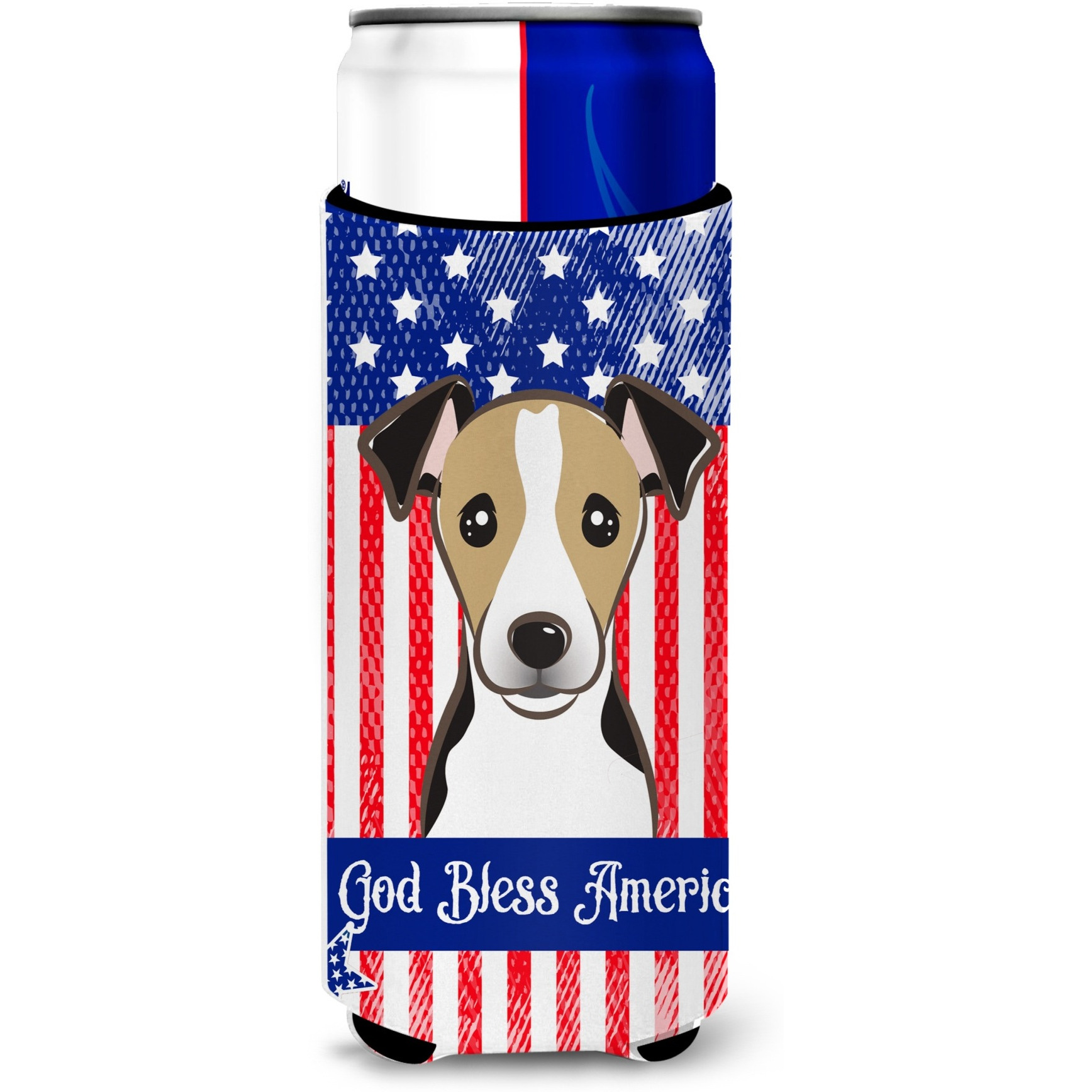 &quotCaroline's Treasures BB2191MUK "&quotGod Bless American Flag with Jack Russell Terrier Michelob Ultra Koozies for Slim Cans, Multicolor"