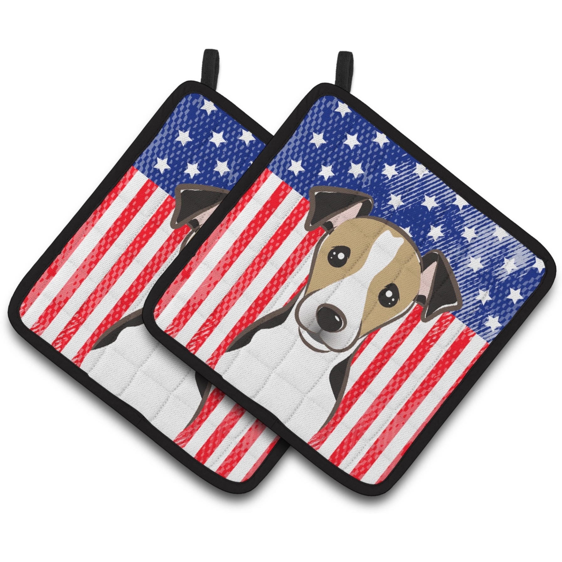 &quotCaroline's Treasures American Flag & Jack Russell Terrier Pair of Pot Holders BB2191PTHD, 7.5HX7.5W, Multicolor"