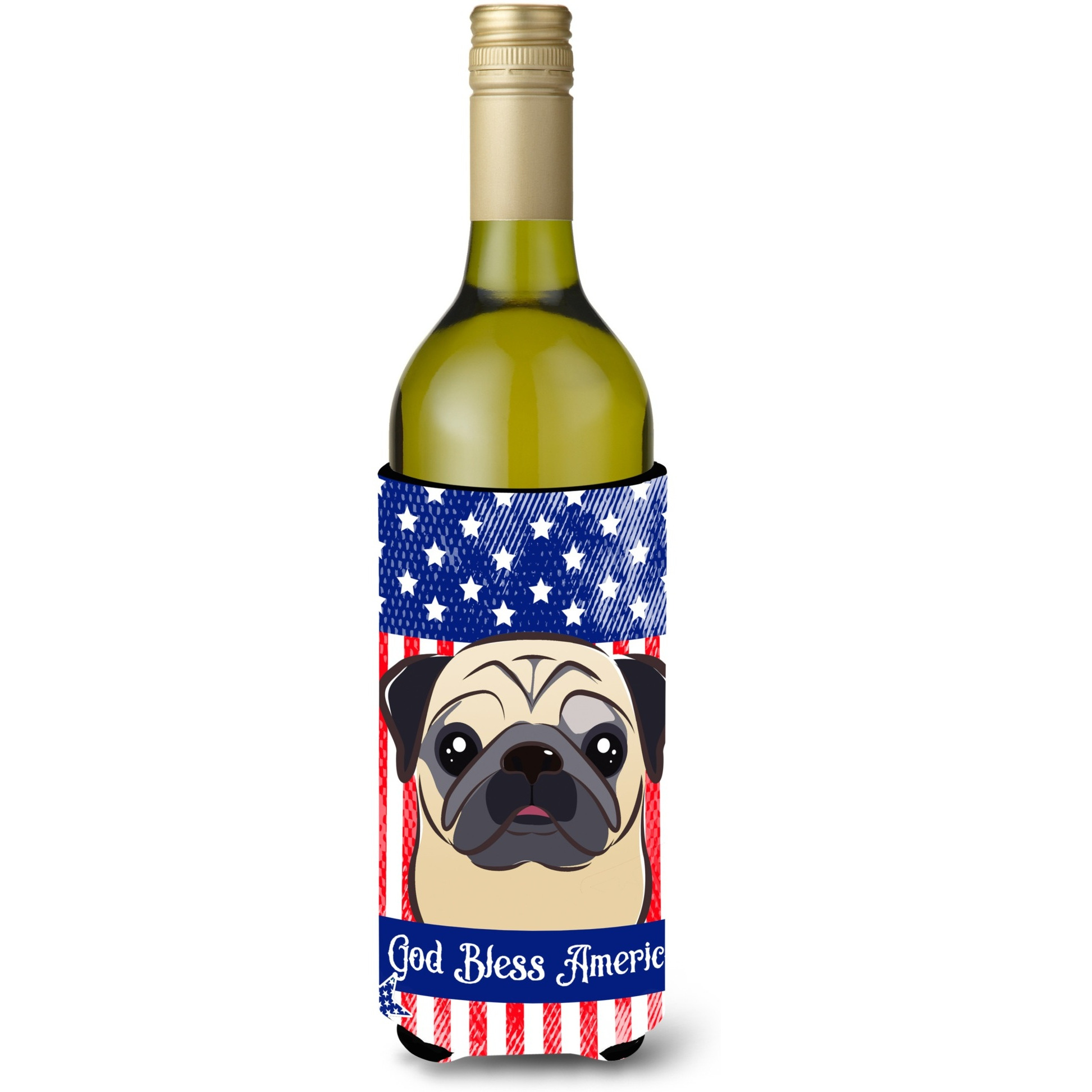 &quotCaroline's Treasures BB2192LITERK "&quotGod Bless American Flag with Fawn Pug"" Wine Bottle Hugger Koozie, 750ml, Multicolor"