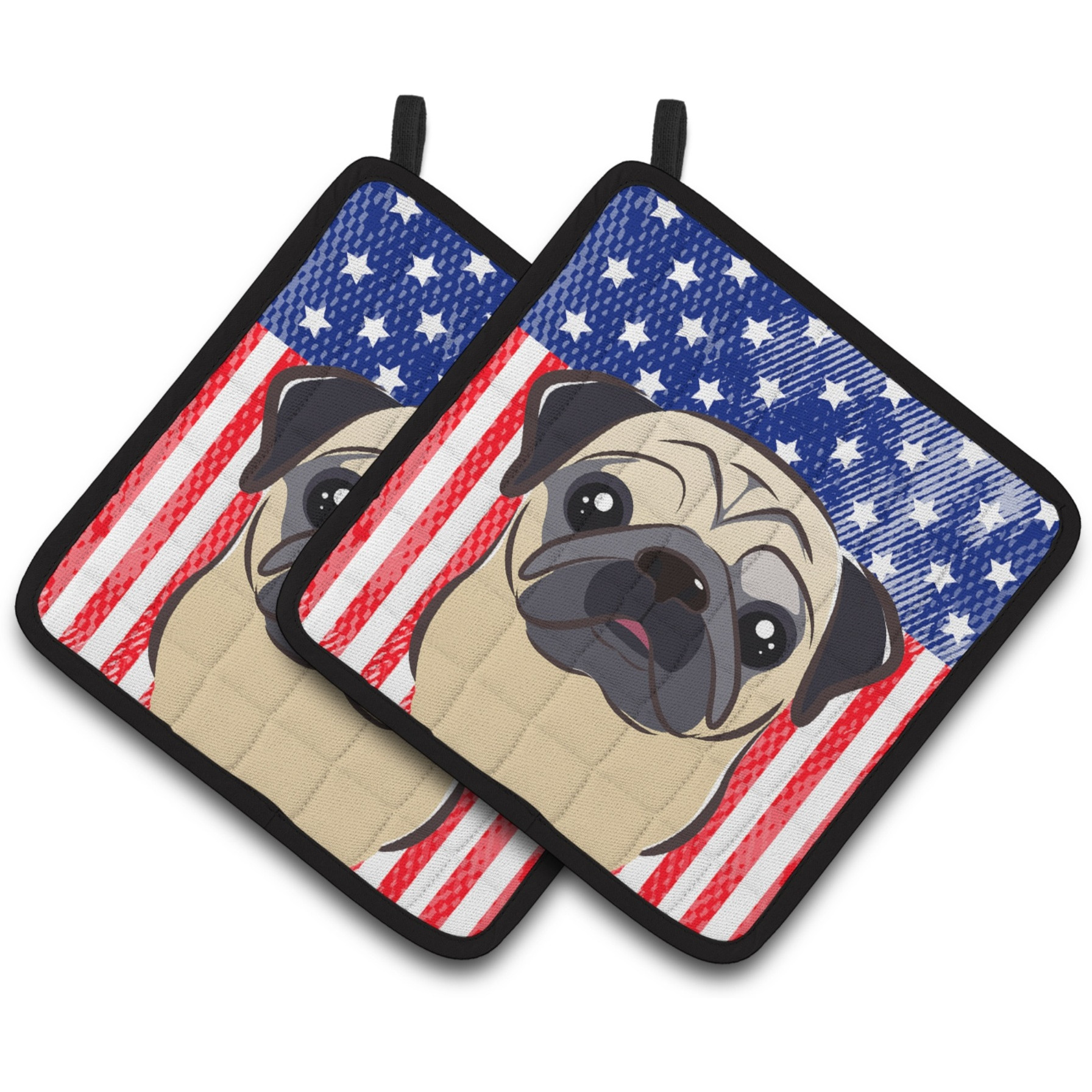 &quotCaroline's Treasures American Flag & Fawn Pug Pair of Pot Holders BB2192PTHD, 7.5HX7.5W, Multicolor"