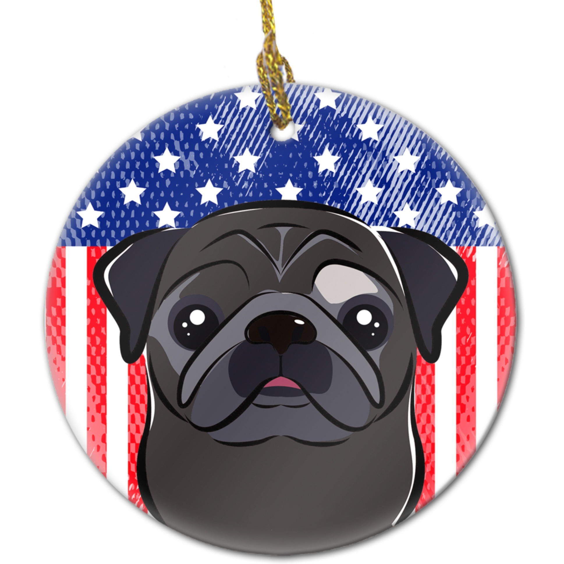 Caroline's Treasures American Flag Black Pug Ceramic Ornament