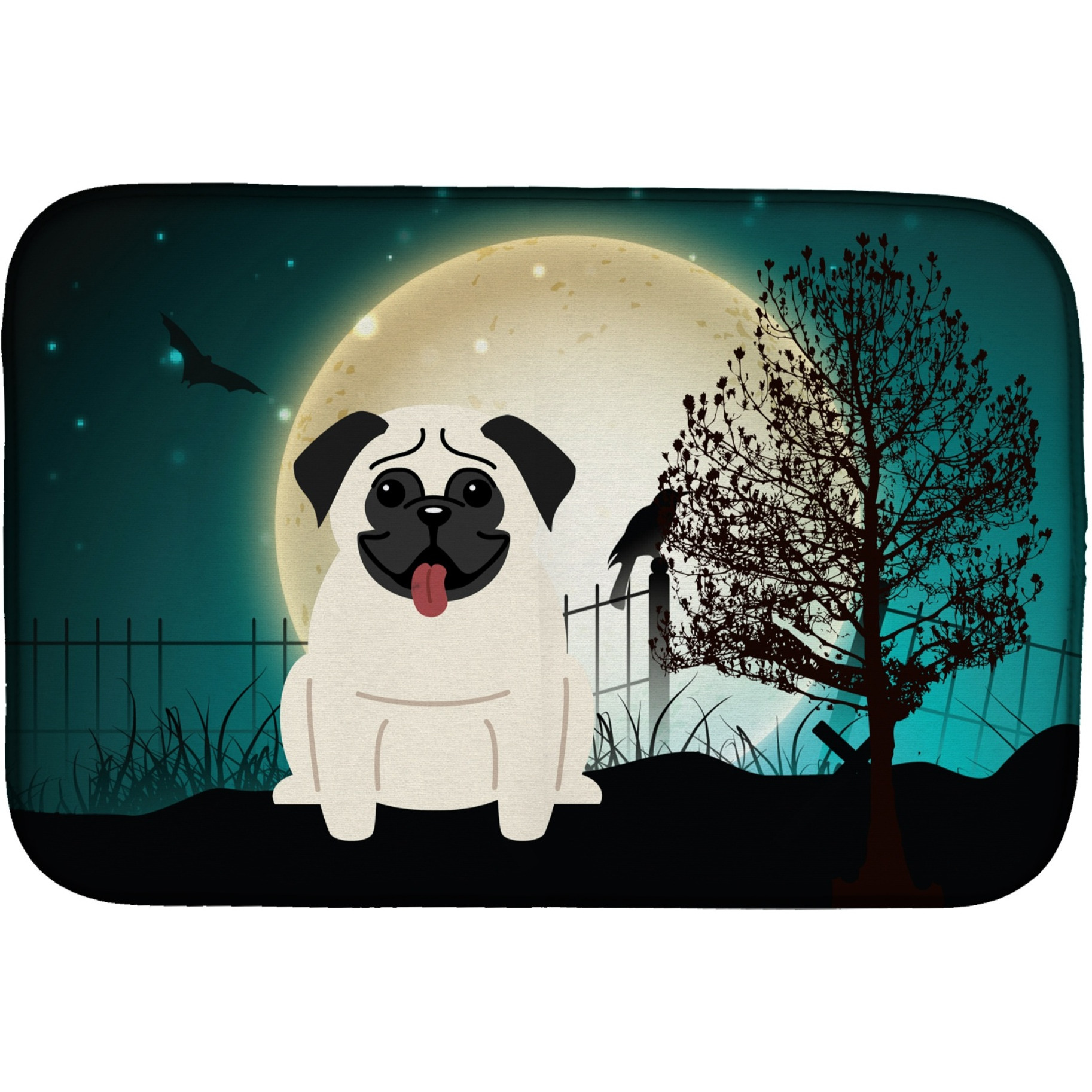 &quotCaroline's Treasures Halloween Scary Pug Cream Dish Drying Mat, 14"" x 21"""