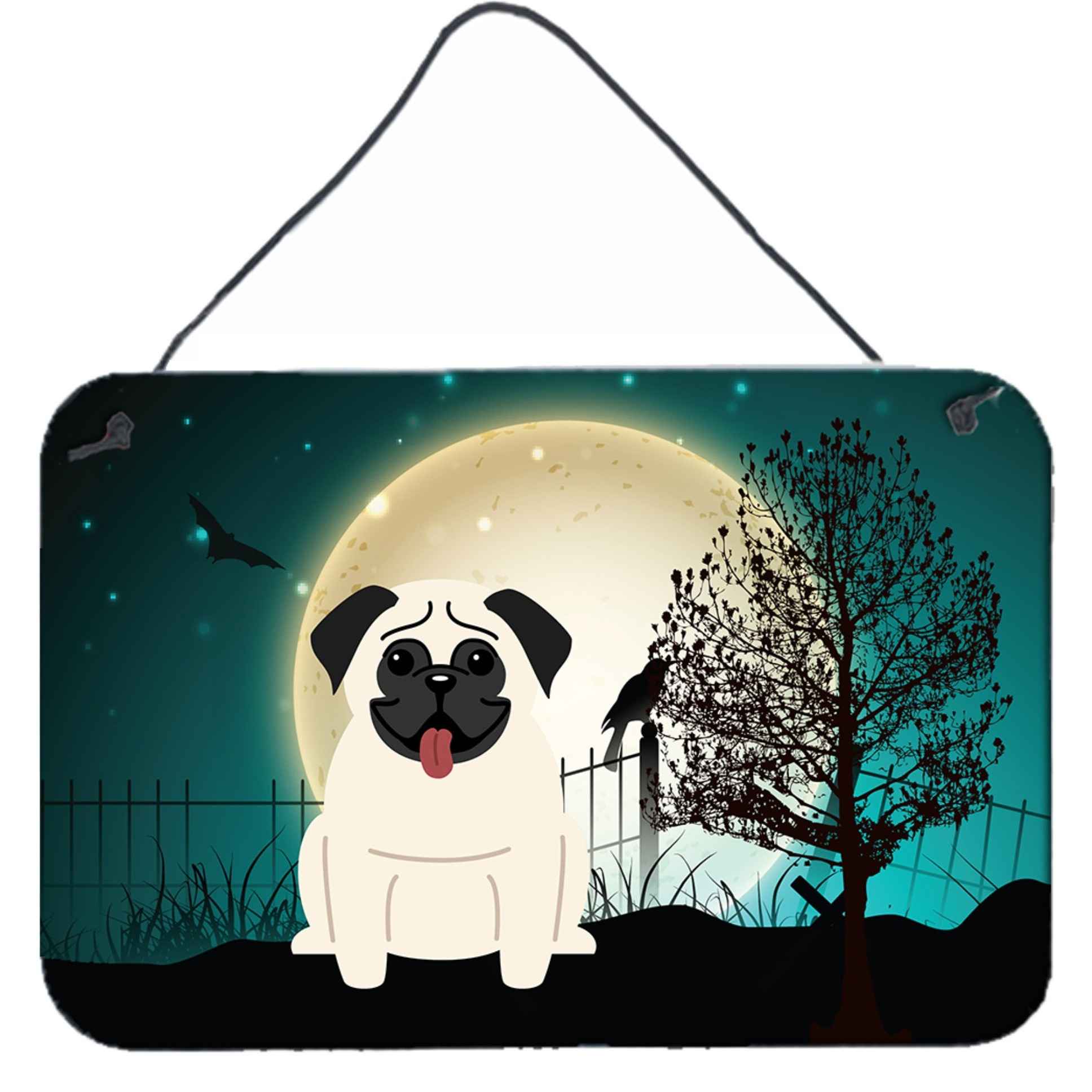 &quotCaroline's Treasures Halloween Scary Pug Cream Wall or Door Hanging Prints BB2194DS812, 8"" x 12"""