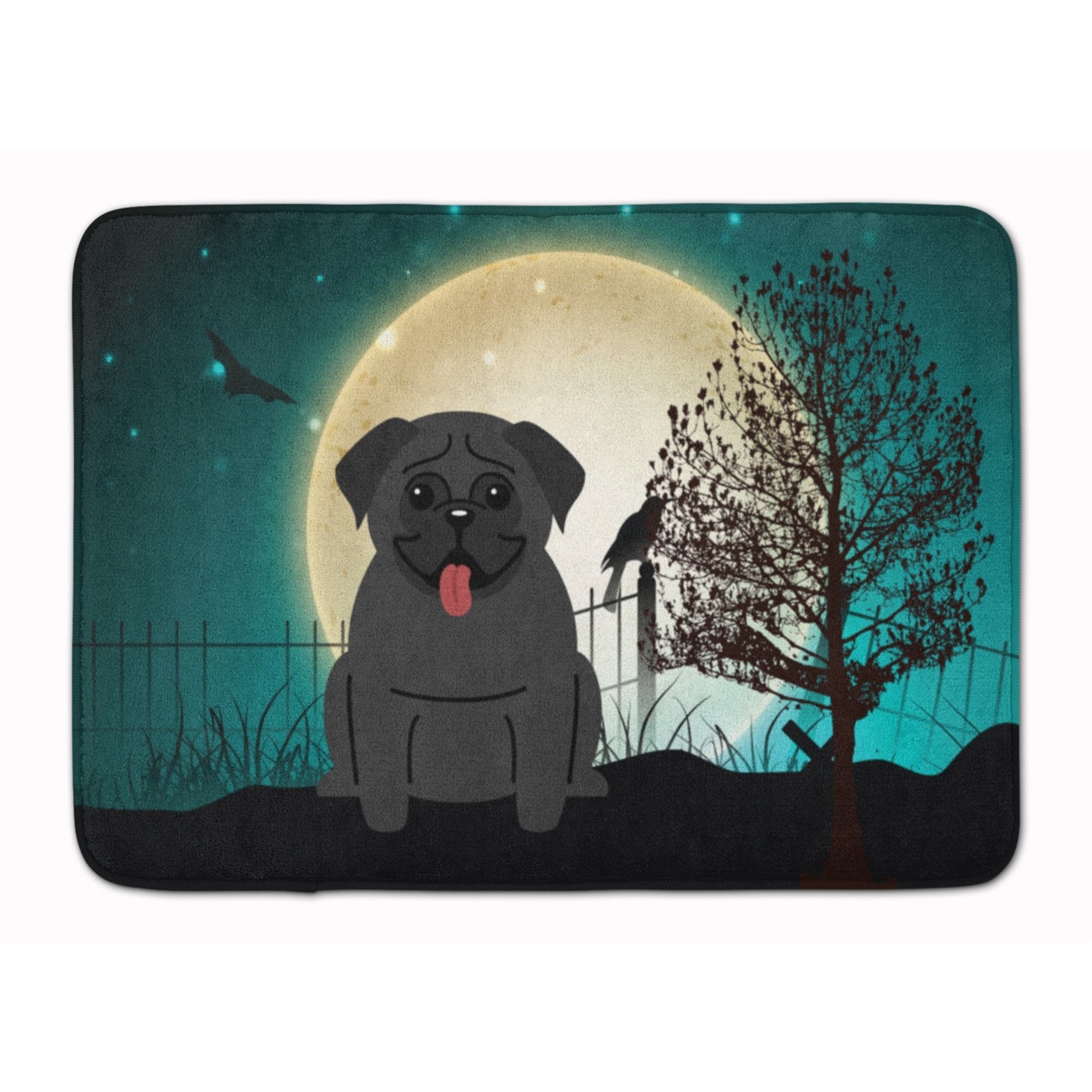 &quotCaroline's Treasures Halloween Scary Pug Black Floor Mat, 19"" x 27"", Multicolor"