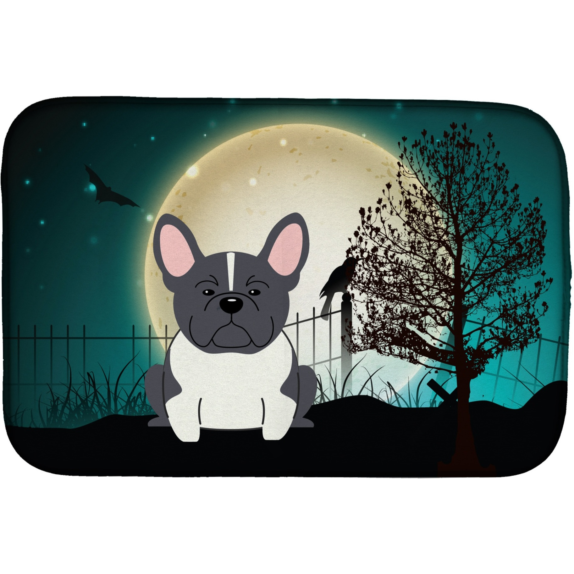 &quotCaroline's Treasures Halloween Scary French Bulldog Black White Dish Drying Mat, 14"" x 21"""