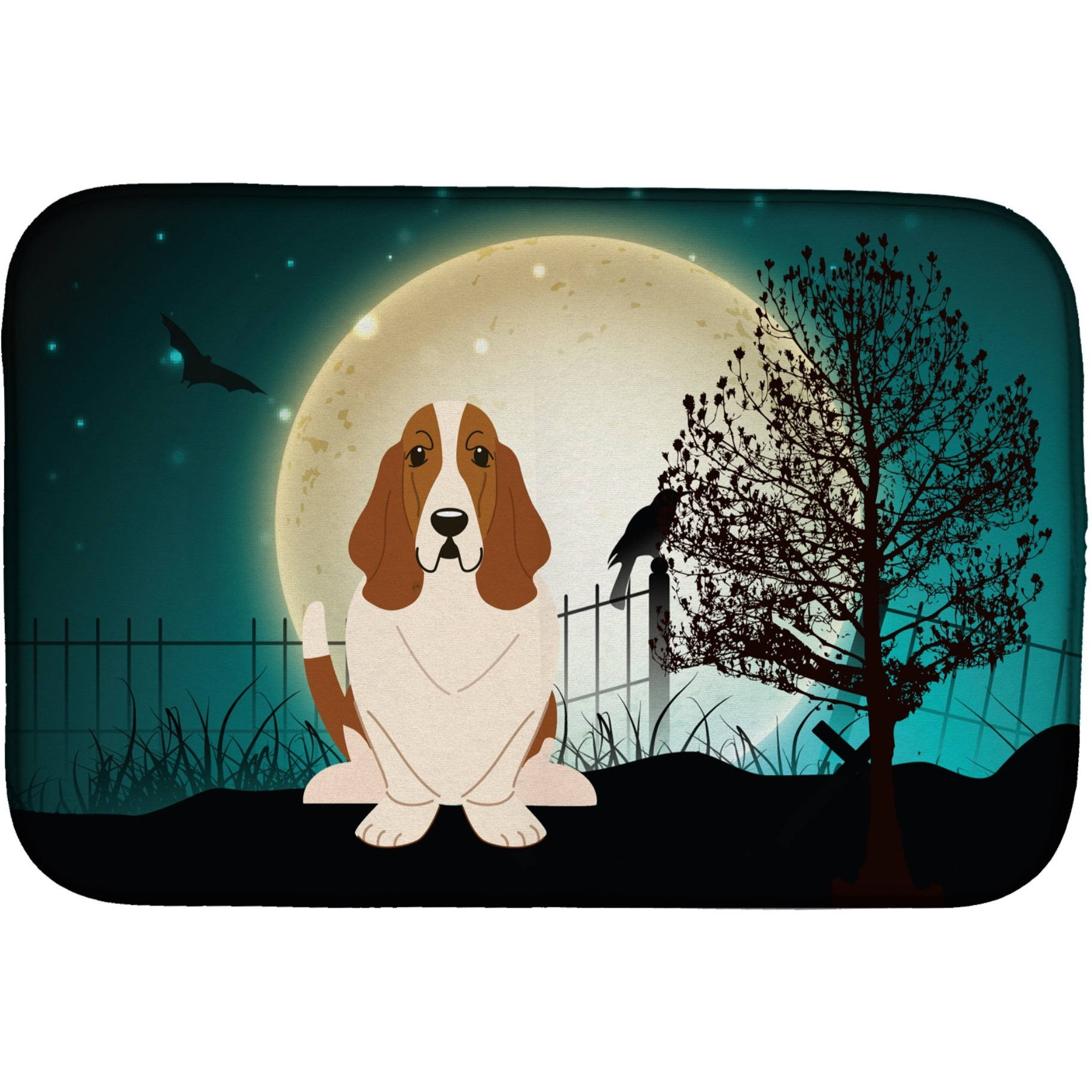 &quotCaroline's Treasures Halloween Scary Basset Hound Dish Drying Mat, 14"" x 21"""