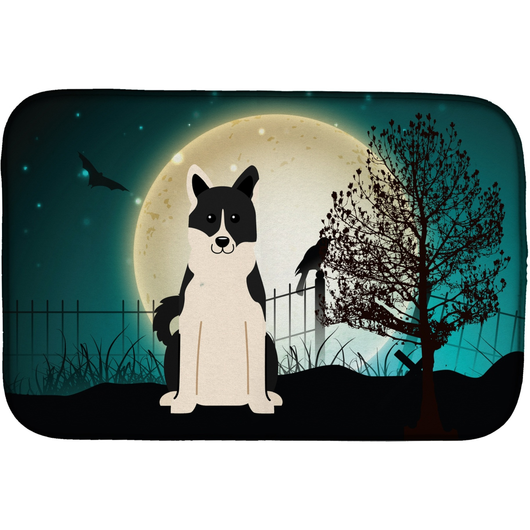 &quotCaroline's Treasures Halloween Scary Russo-European Laika Spitz Dish Drying Mat, 14"" x 21"""